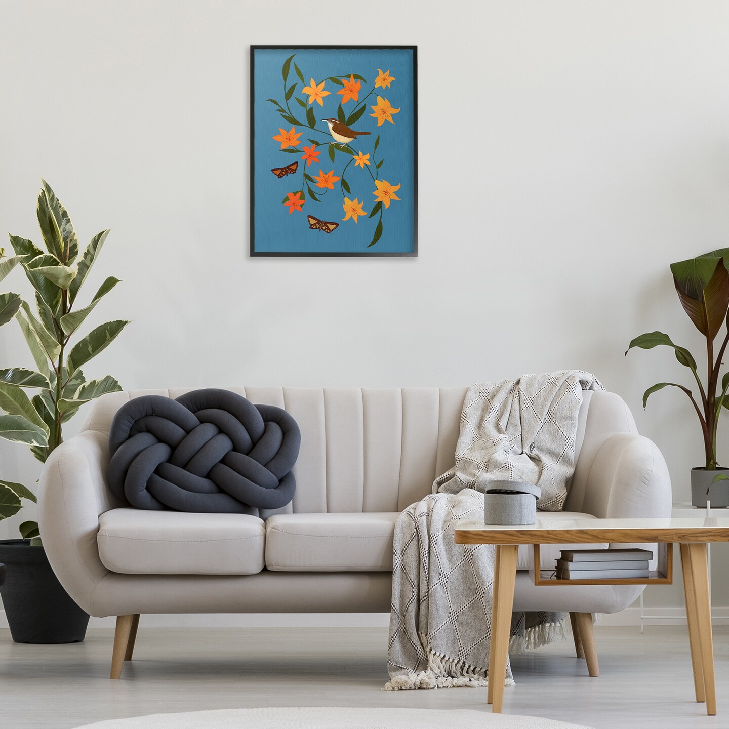 Stupell Industries Sparrow on Lily Bunches Framed Giclee Wall Art Design by Michelle Ingari Designs