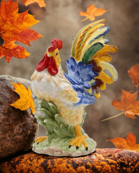 Ceramic Blue Rooster Figurine, Home D&#xE9;cor, Gift for Her, Gift for Mom, Kitchen D&#xE9;cor, Farmhouse D&#xE9;cor, Fall Decor