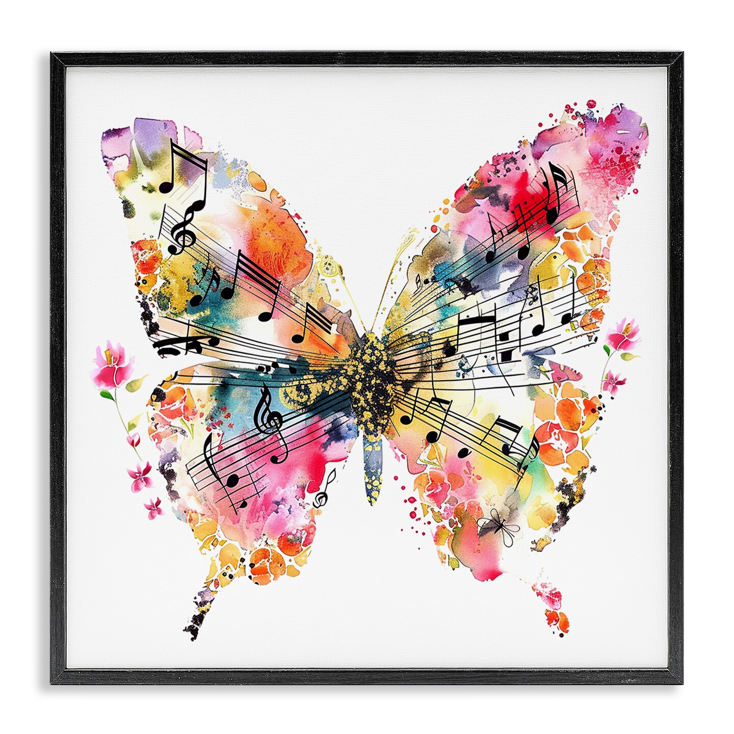 Stupell Industries Butterfly & Music Notes Framed Giclee Wall Art Design by LSR Design Studio