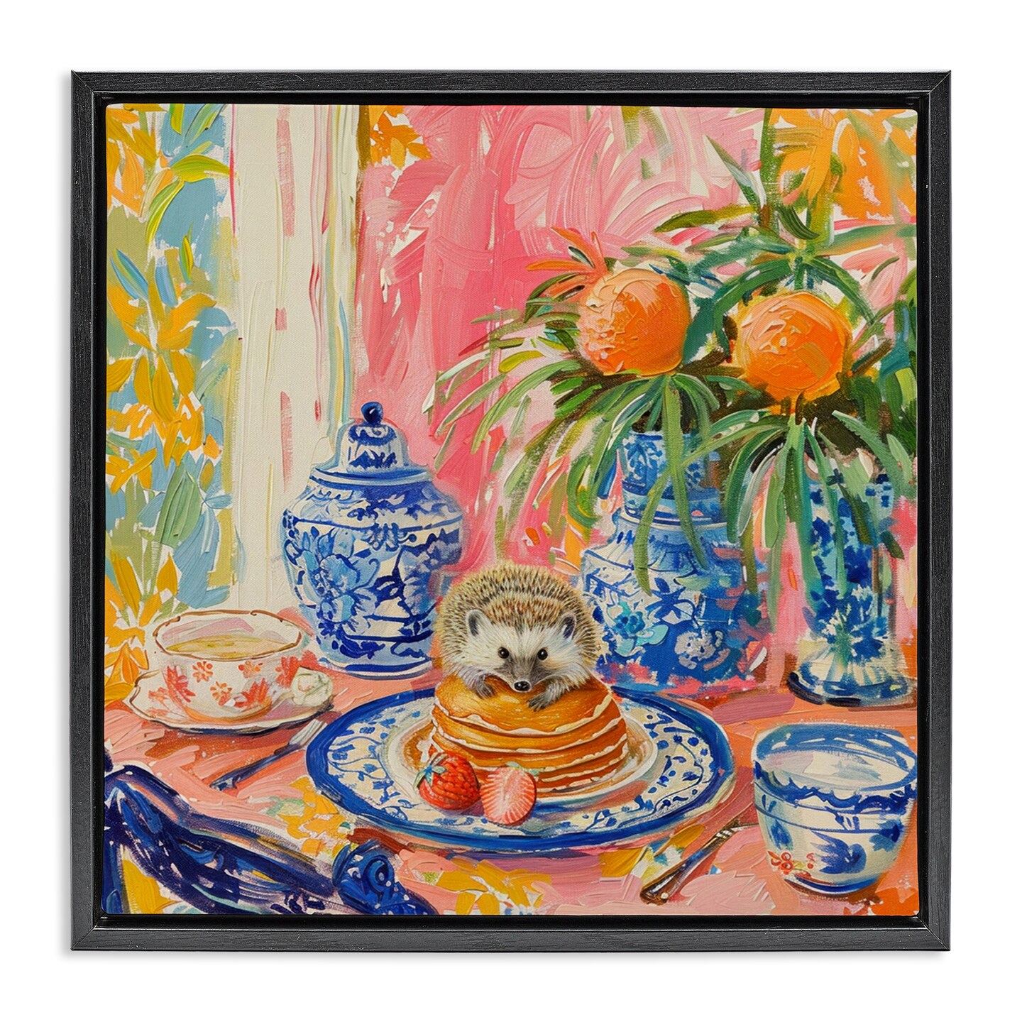 Stupell Industries Pancakes Stack & Hedgehog Floater Framed Canvas Wall Art Design by LSR Design Studio