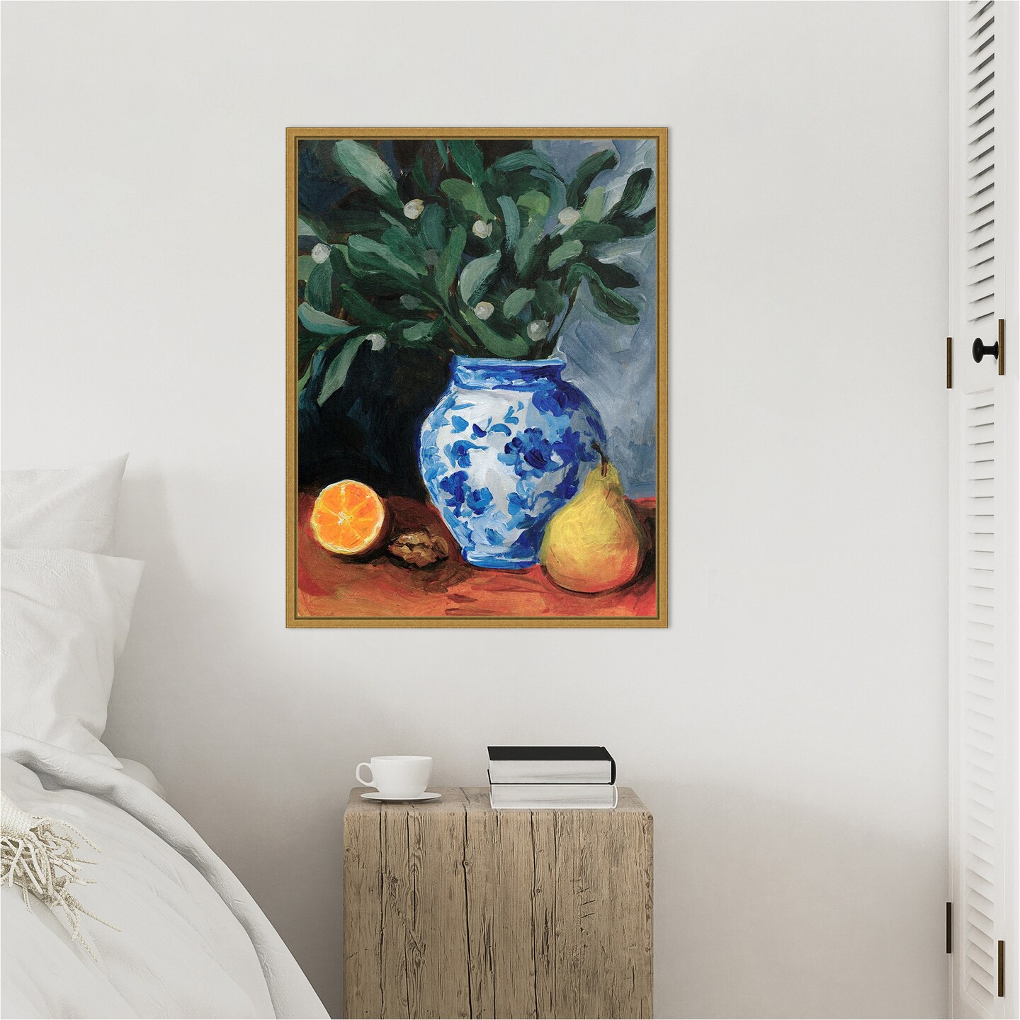 Ginger Jar with Winter Berries I by Victoria Barnes Framed Canvas Wall Art