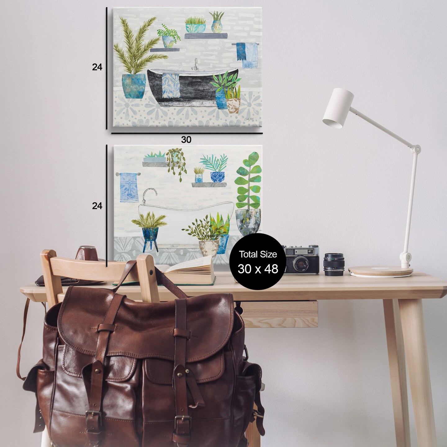 Stupell Industries Charming Botanical Bathroom 2pc Canvas Wall Art Set Design by Courtney Prahl