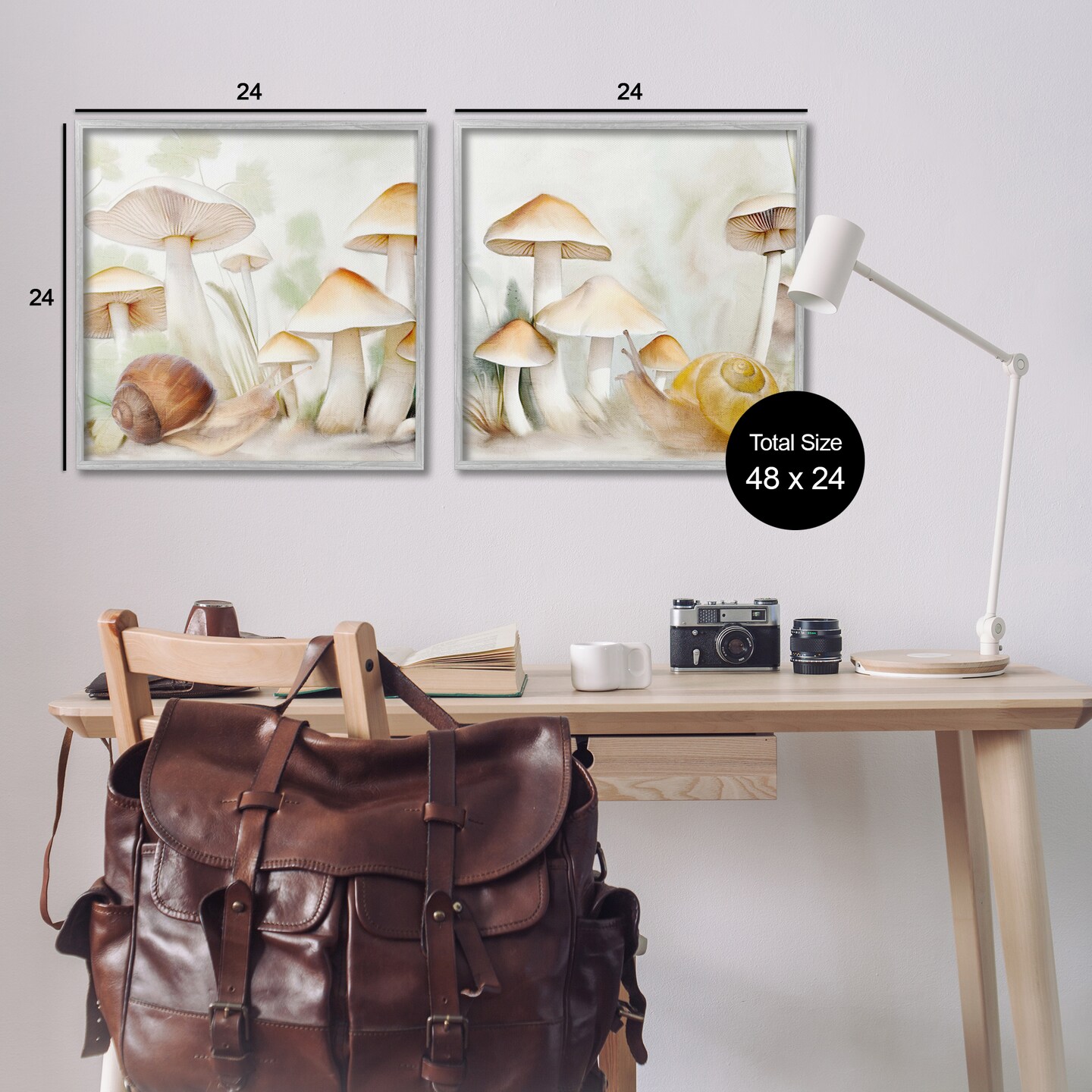 Stupell Industries Snail Crawl by Mushrooms 2pc Framed Giclee Wall Art Set Design by Kim Allen