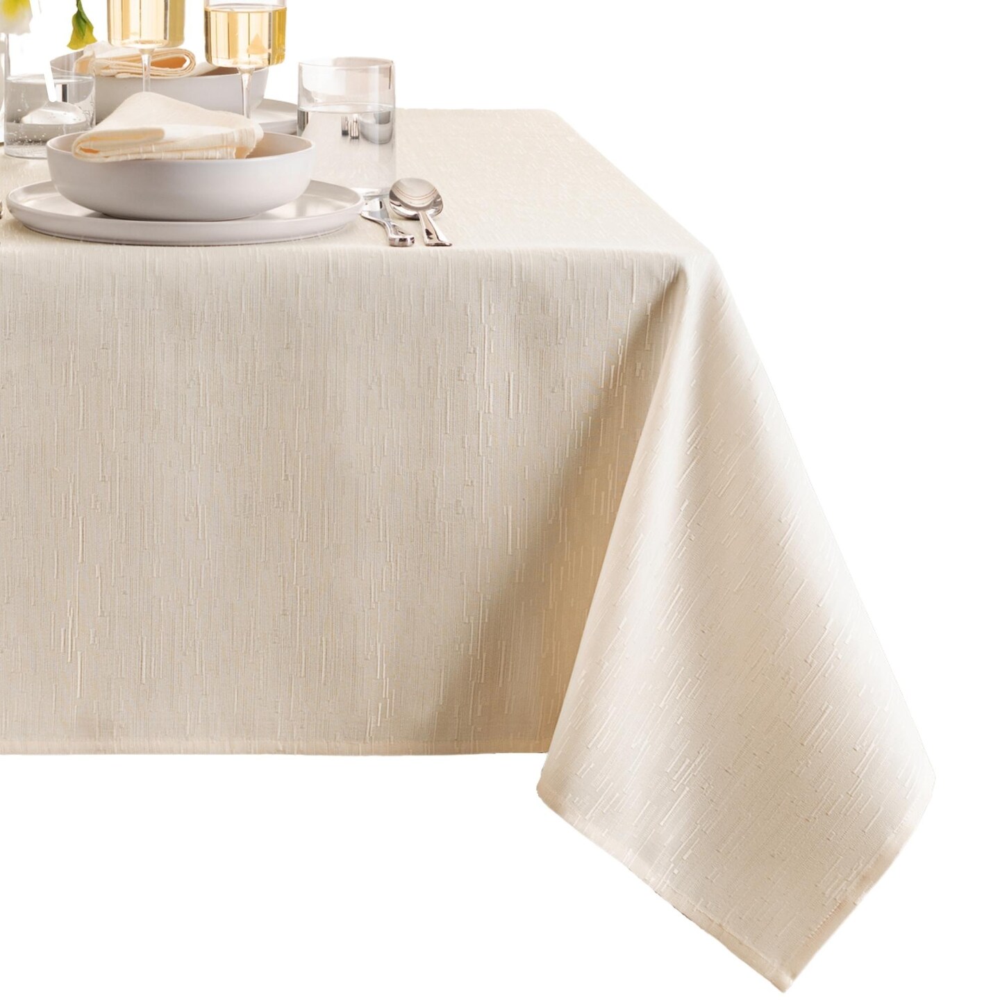 Threadmade Home Continental Solid Texture Water Resistant Tablecloth, Ivory - 60"W x 144"L