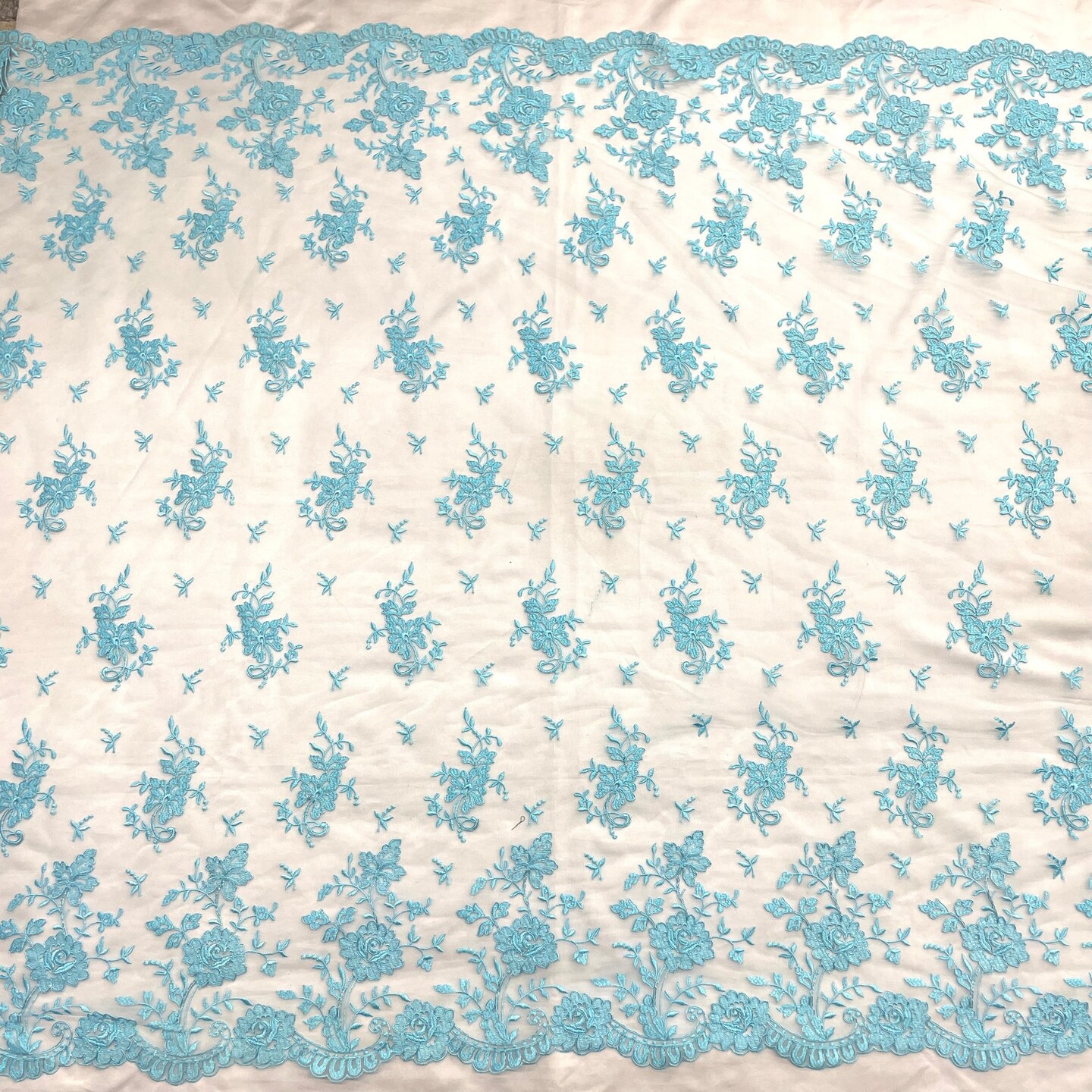 1 Yard Corded Bridal Lace Fabric Embroidered on Polyester Net Mesh for Elegant Wedding and Evening Gowns – 54"