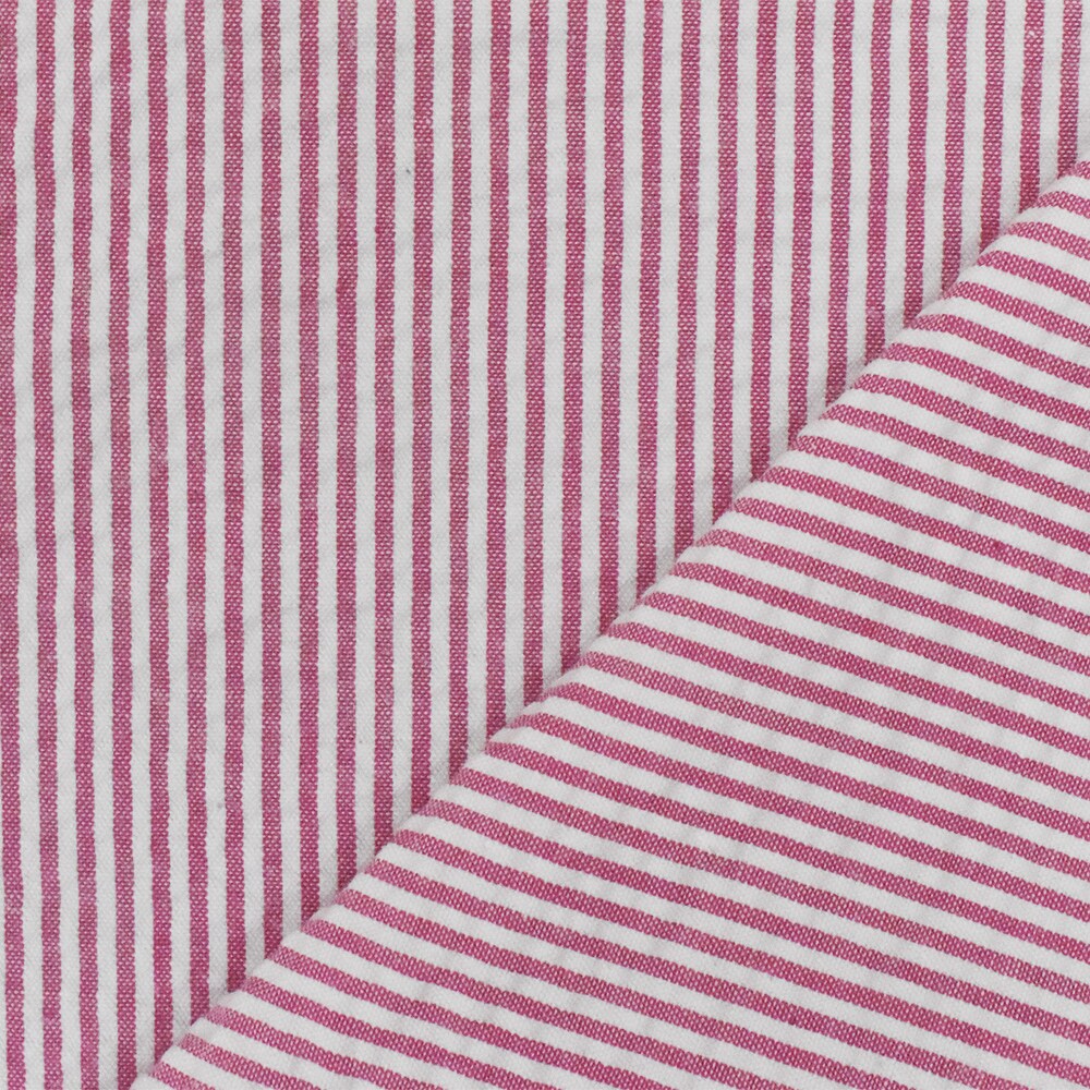 Pink-White Stripe Cotton Poly Seersucker Woven Fabric By the Yard