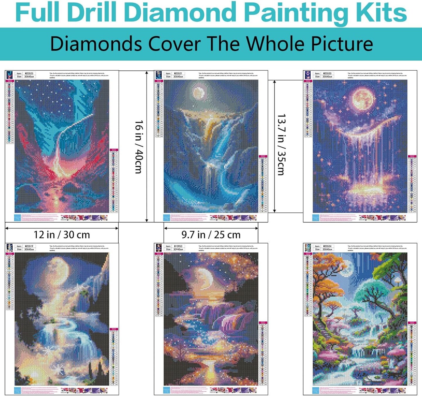Diamond Art Kits for Adults - 6 Pack Landscape Diamond Painting Kits for Adults, 5D Round Full Drill Gem Art, Paint by Diamonds Pictures DIY Crafts Kits 12x16inch