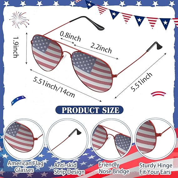12 Pack Mens Women American Flag Sunglasses USA Flag Glasses for 4th of July for Independence Day Patriotic Decoration