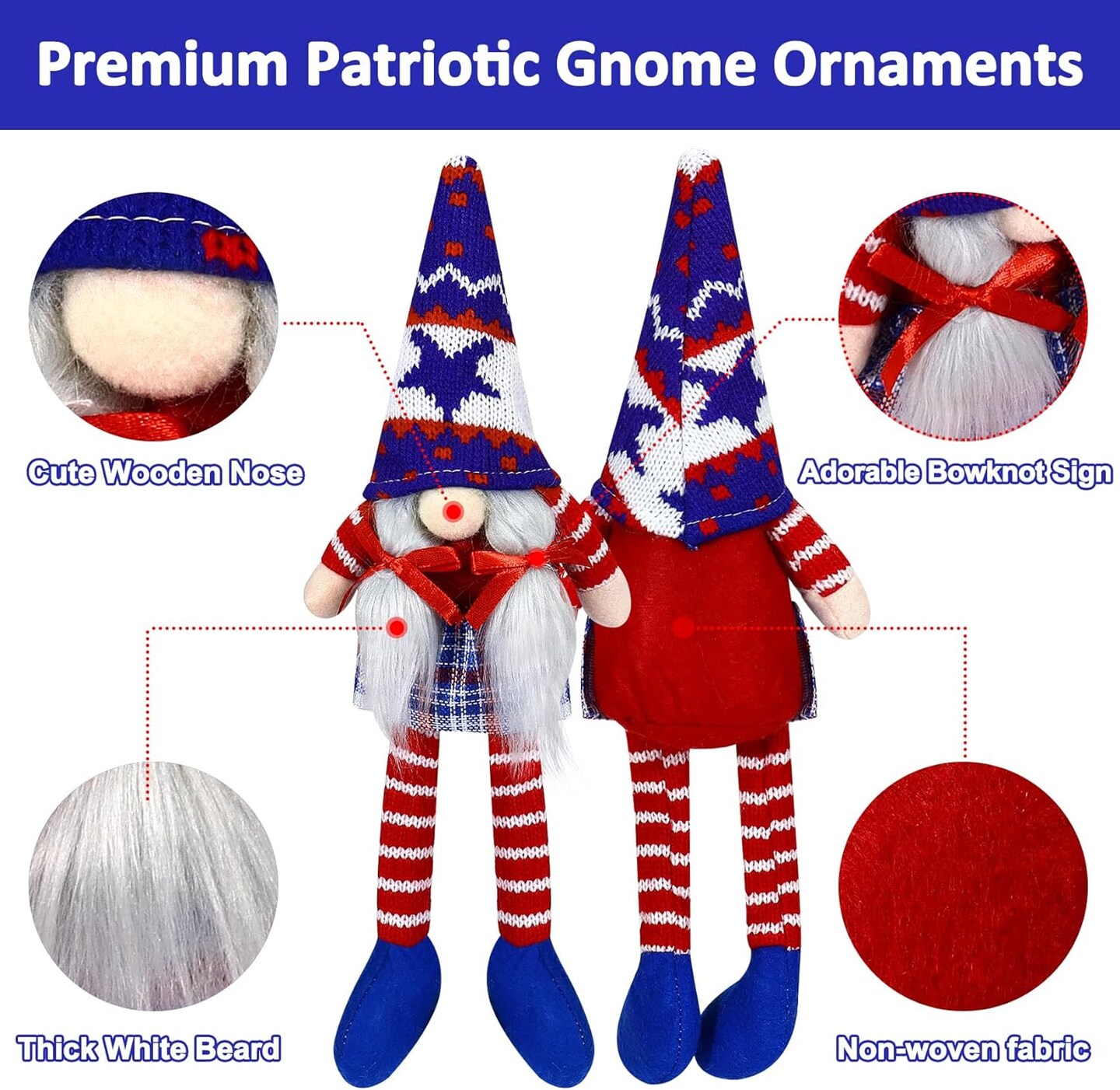 4th of July Gnomes Plush Patriotic Decorations 2pcs Presidents Memorial Day Tomte Gnome Ornaments Fourth of July Party Décor