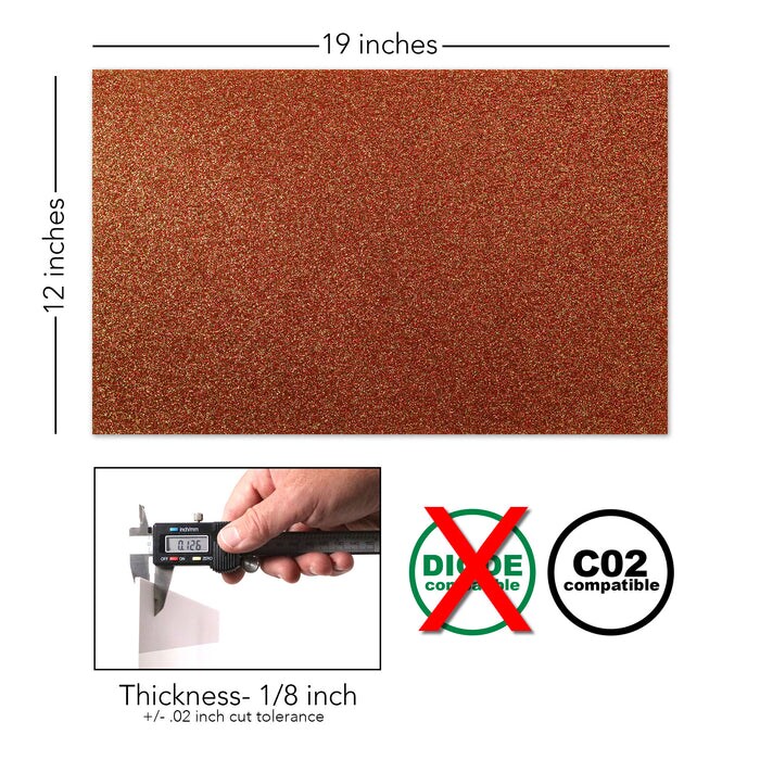 Glitter Acrylic 2.6mm (1/8th Inch), 12x19 inch | CO2 Laser & CO2 Glowforge Ready, Special Pattern Cast Acrylics, Craft Closet Brand
