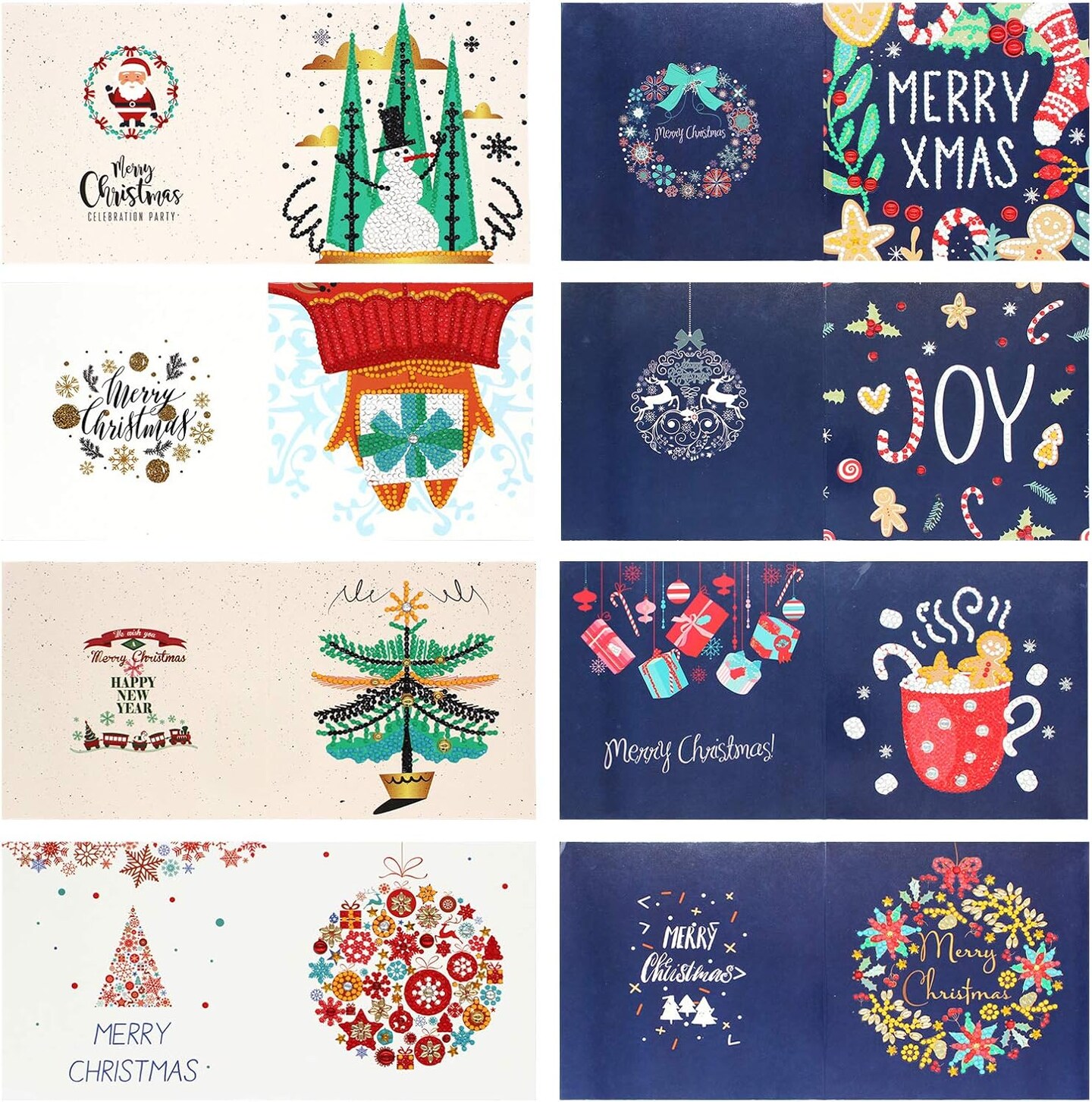 DIY Christmas Cards Diamond Painting Greeting Cards Kits Xmas Cards Paint by Number Holiday Cards for Holiday &#x26; Gift-Giving - 8 Pack