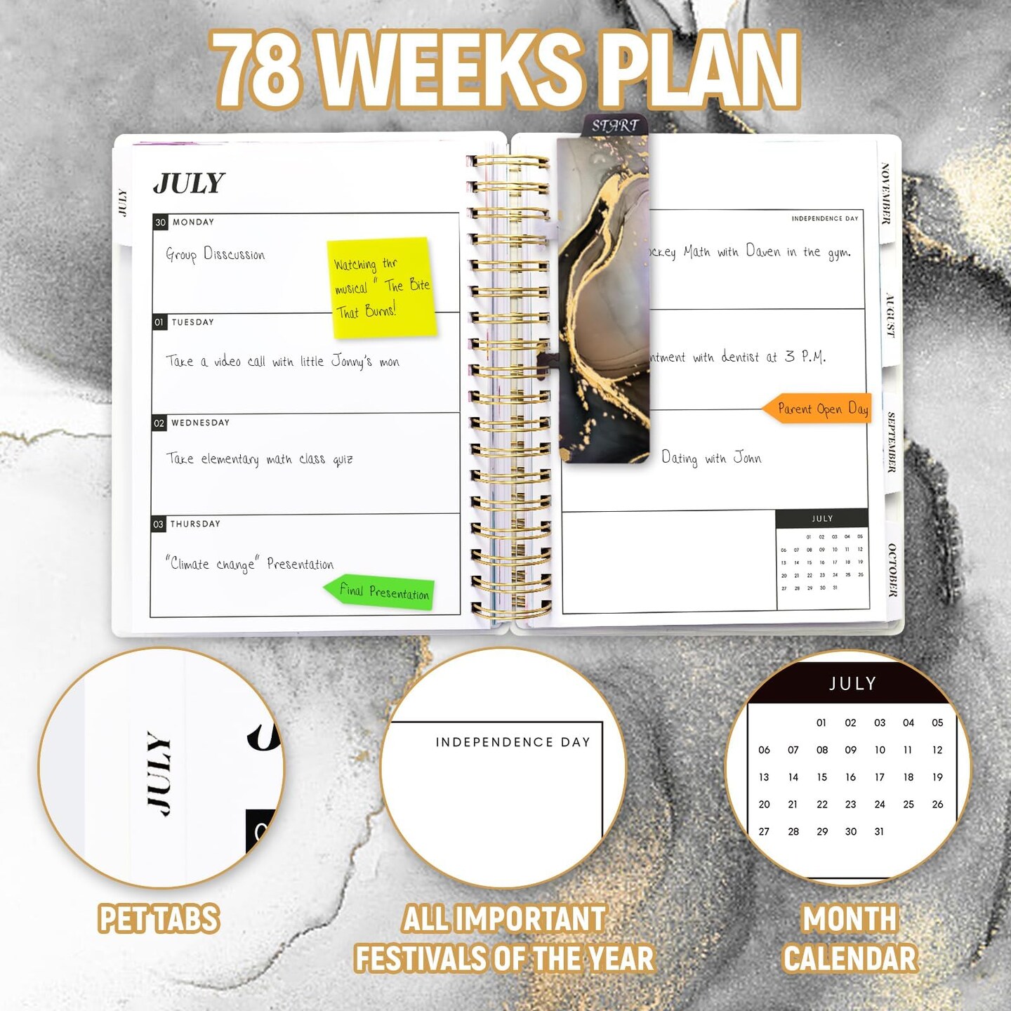 Planner 2025-2026, Large 18 Months Academic Daily Weekly Monthly Planner Yearly Agenda July. 2025&#x2013;Dec. 2026, 7.9&#x22; x 9.8&#x22;, Page Tabs, Separator Page, Pocket Folder, Bookmark, Stickers, Sticky Note Set