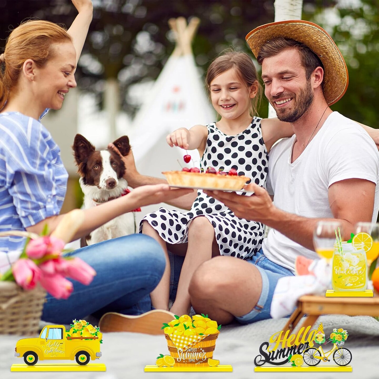 4-Piece Summer Lemon Table Centerpiece – Wooden Farmhouse Sign Décor for Parties, Dining Tables, and Home (Lemon)
