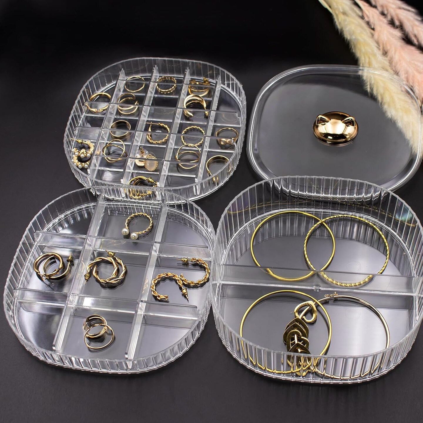 Earring Organizer Box,Small Jewelry Travel Organizer for Girls Women,Stackable 3-Layers Clear Jewelry Storage Holder with Lid, Necklace Earrings Rings Bracelets Cases for Gifts (Clear)