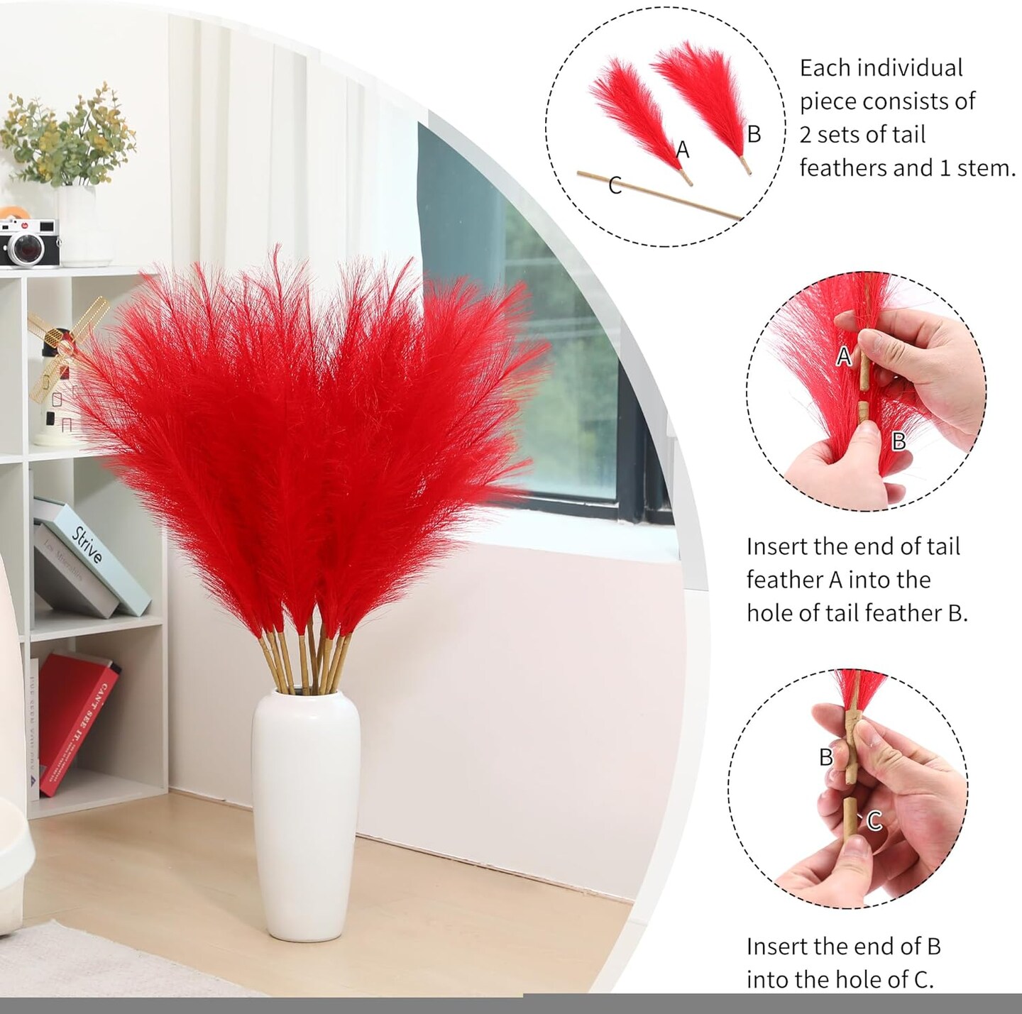 9 Stems Red Pampas Grass - 38 Inch