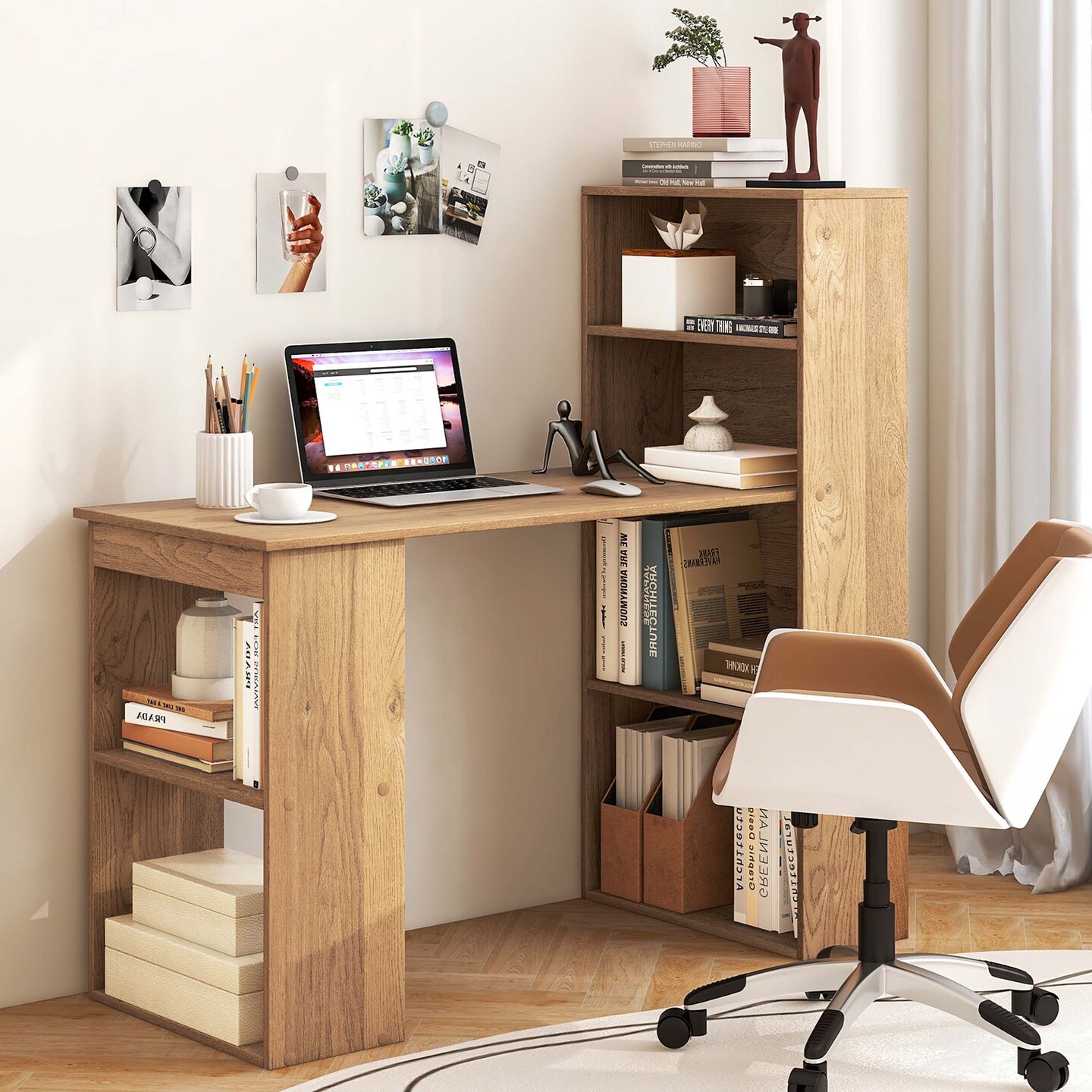 Costway Computer Desk Writing Workstation Office w/6-Tier Storage Shelves White\Black