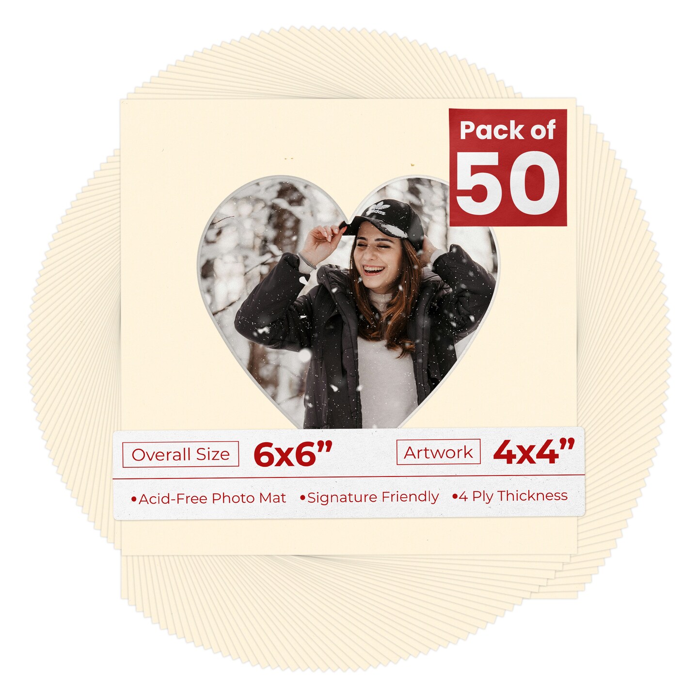 Bamboo Beige Mat Board for 6x6 Frames - Heart Opening for 4x4 Photos