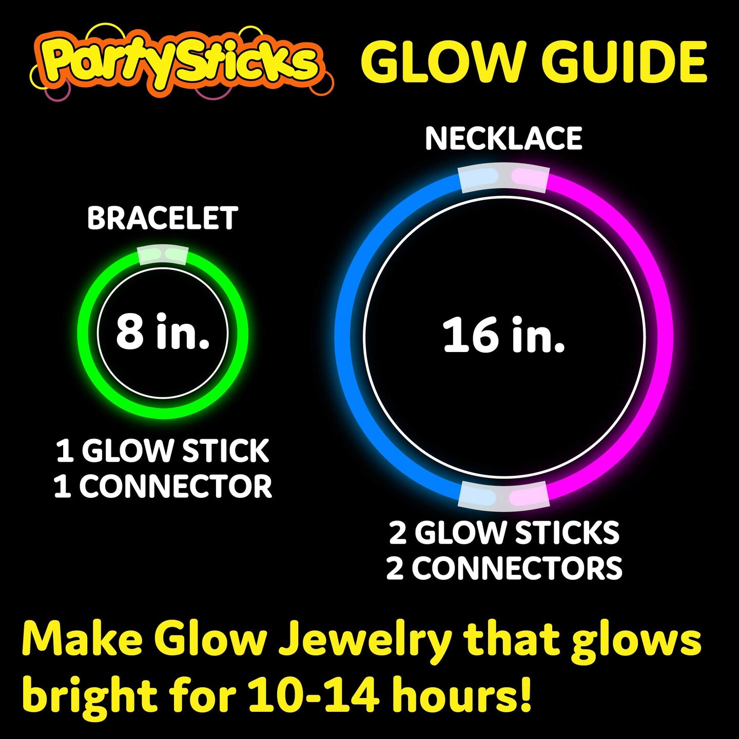 PartySticks 100 Ultra Bright Glow Sticks Bracelets and Necklaces - Premium Glow in the Dark Party Supplies and Decorations - Bulk 8&#x22; Glowsticks Party Favors Pack