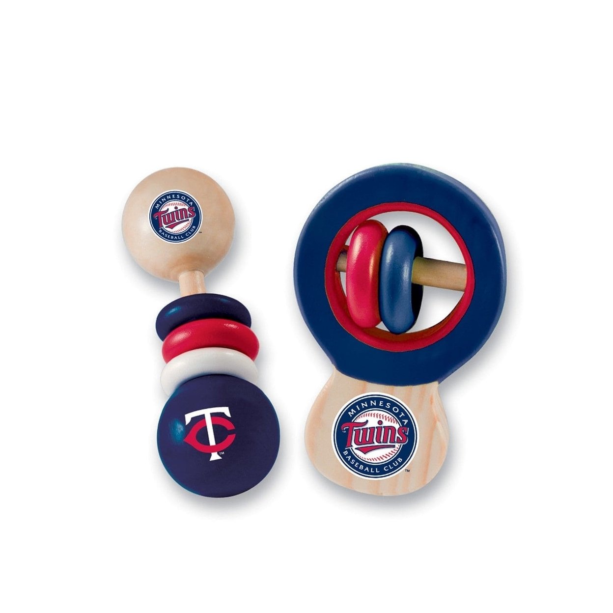 Minnesota Twins Baby Rattles 2-Pack Wooden Non-Toxic Infant Toys