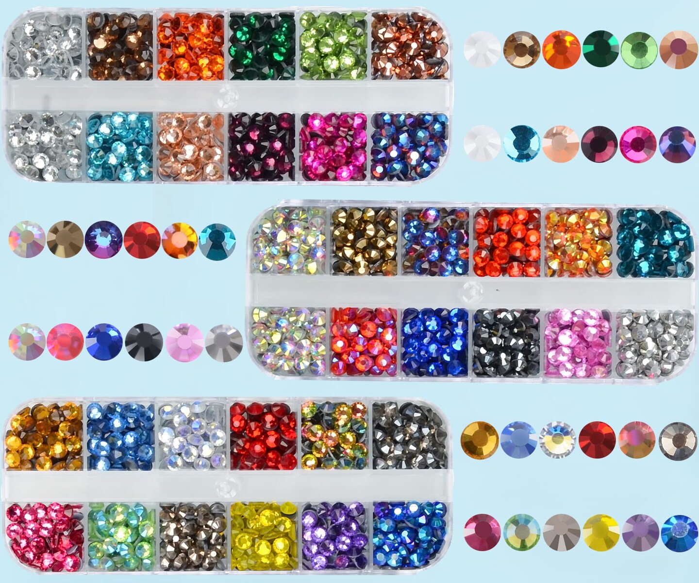 8800pcs+ Flatback Glass Hotfix Iron On Rhinestones Crystal for DIY Making with 1 Tweezer &#x26; 1 Picking Pen for Shoes, Clothes, Face Art, Bags, Manicure (34-Colors, SS 10)