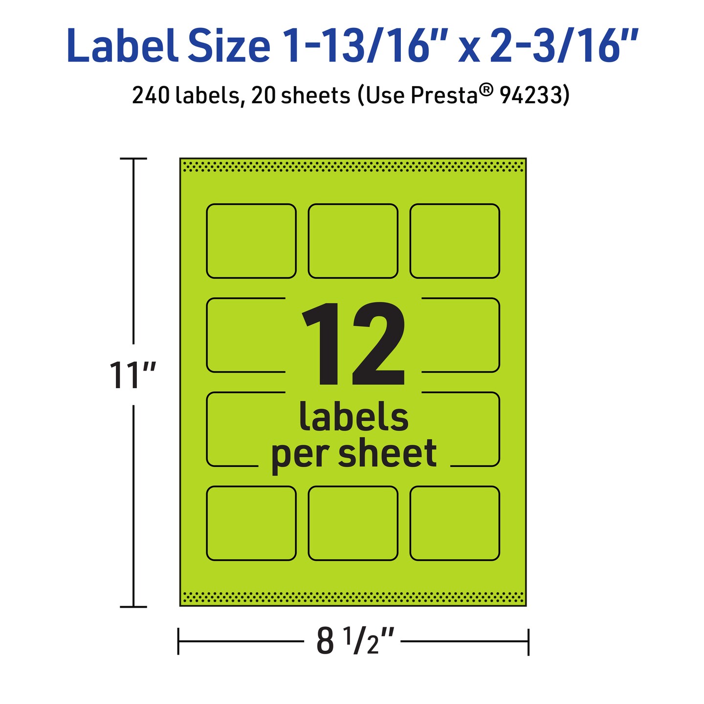 Avery Bright Green Paper Labels, 1-13/16" x 2-3/16" Rectangle