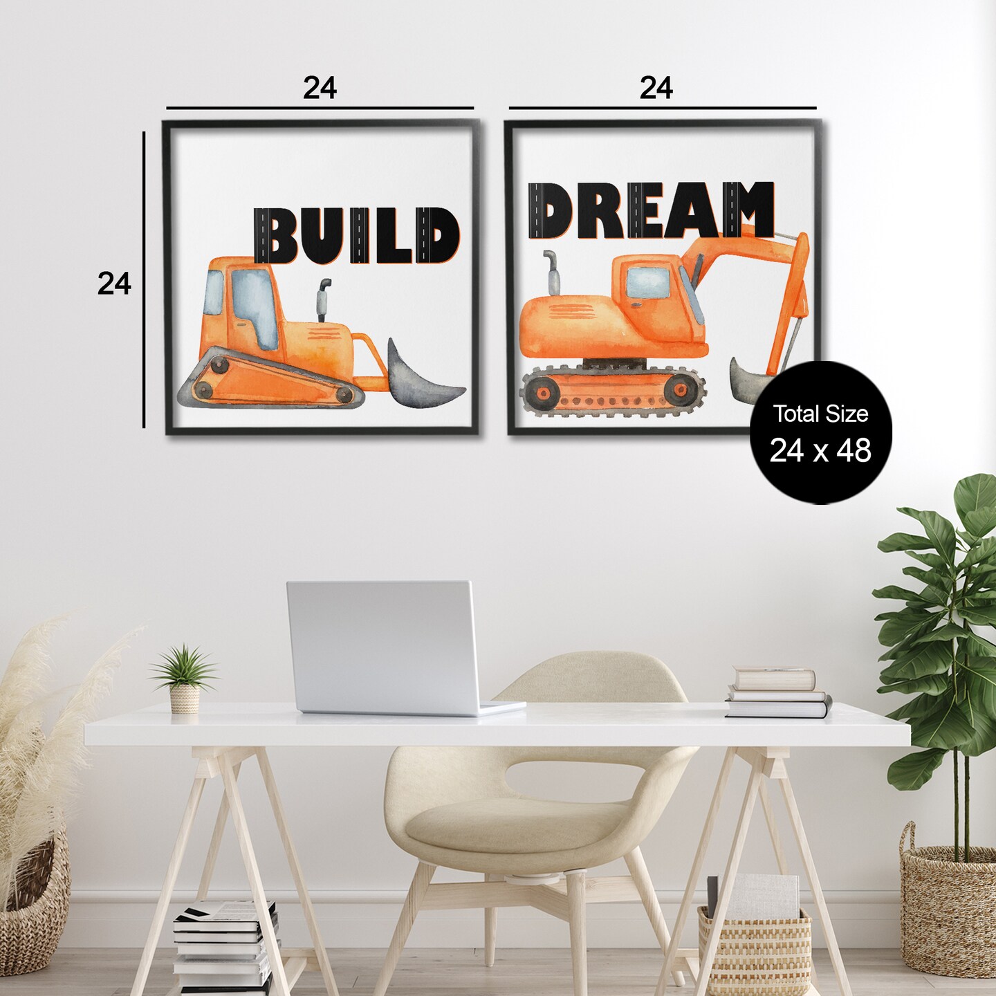 Stupell Industries Build & Dream Construction Vehicles 2pc Framed Giclee Set, design by Kim Allen