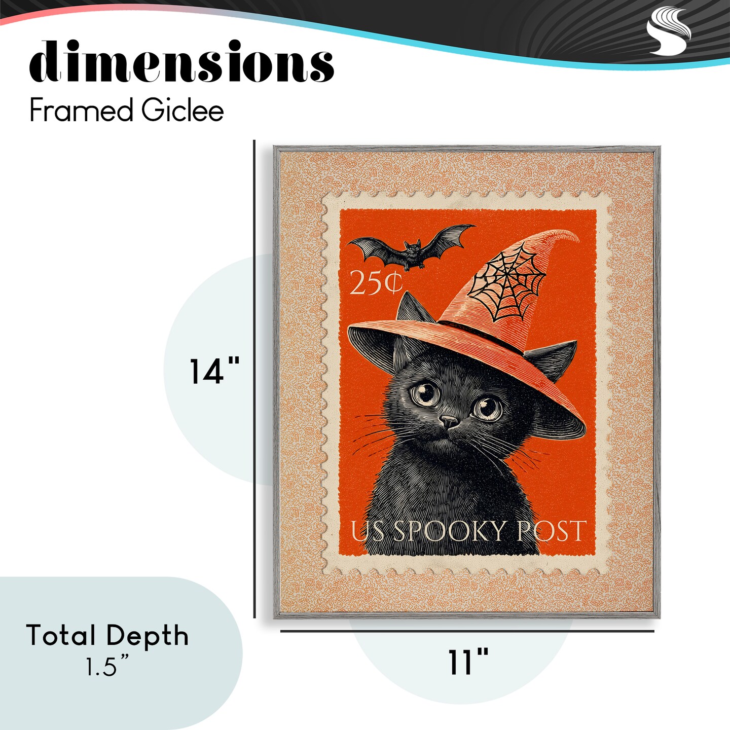 Stupell Industries Vintage Black Cat Stamp Framed Giclee, design by Arlington Prints