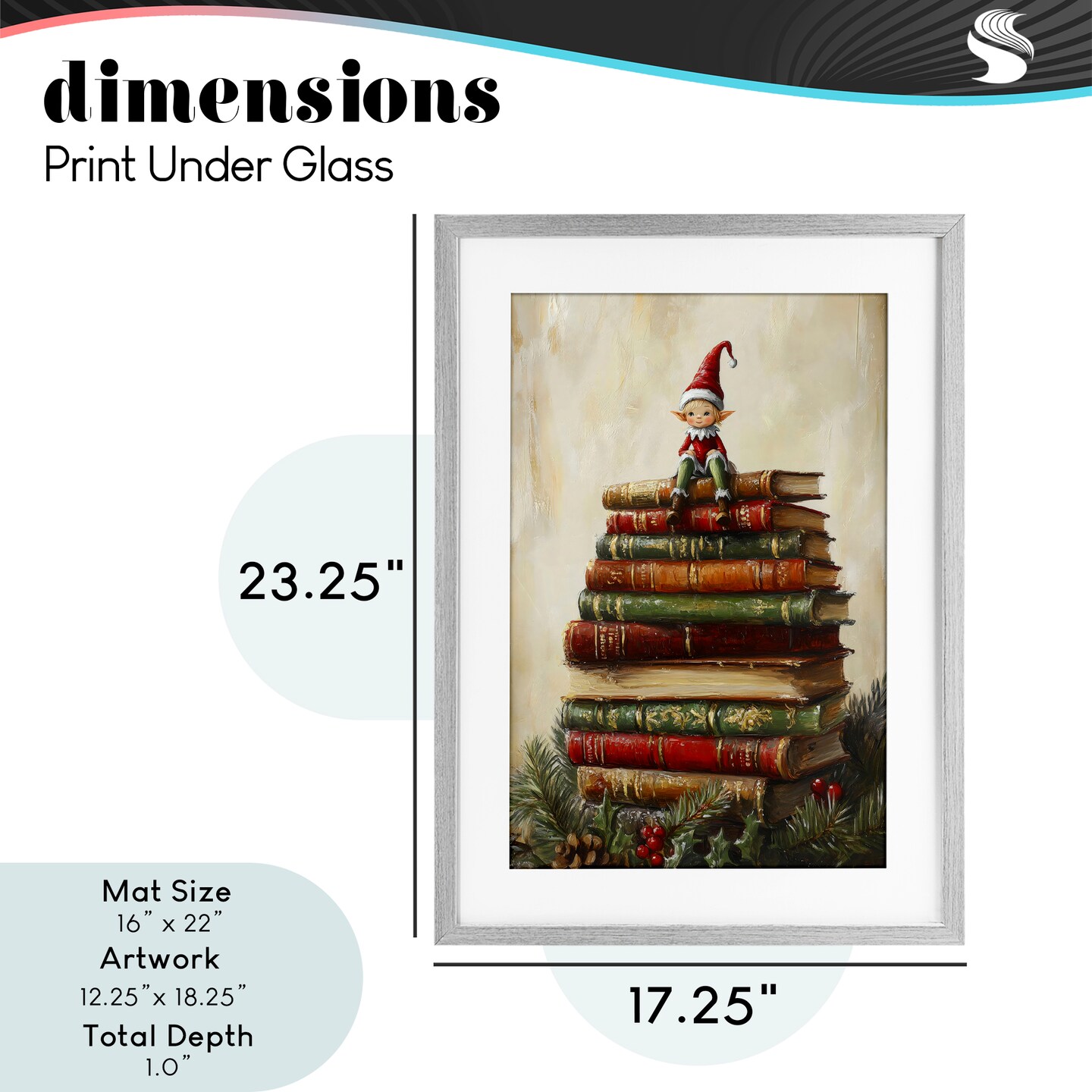 Stupell Industries Christmas Elf Bookstack Framed Print Under Glass, design by Petal Prints Design