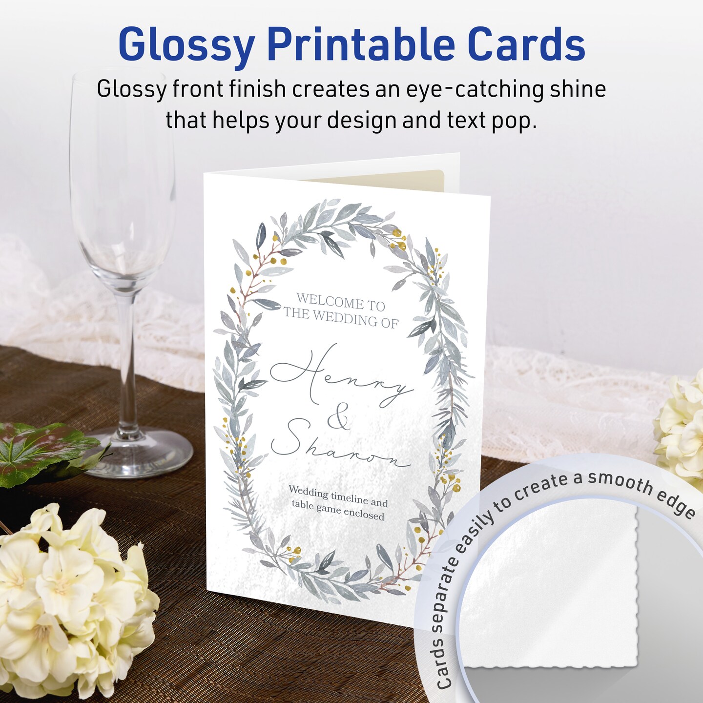 Avery Glossy White Greeting Cards, 5-1/2" x 8-1/2" Rectangle Half Fold