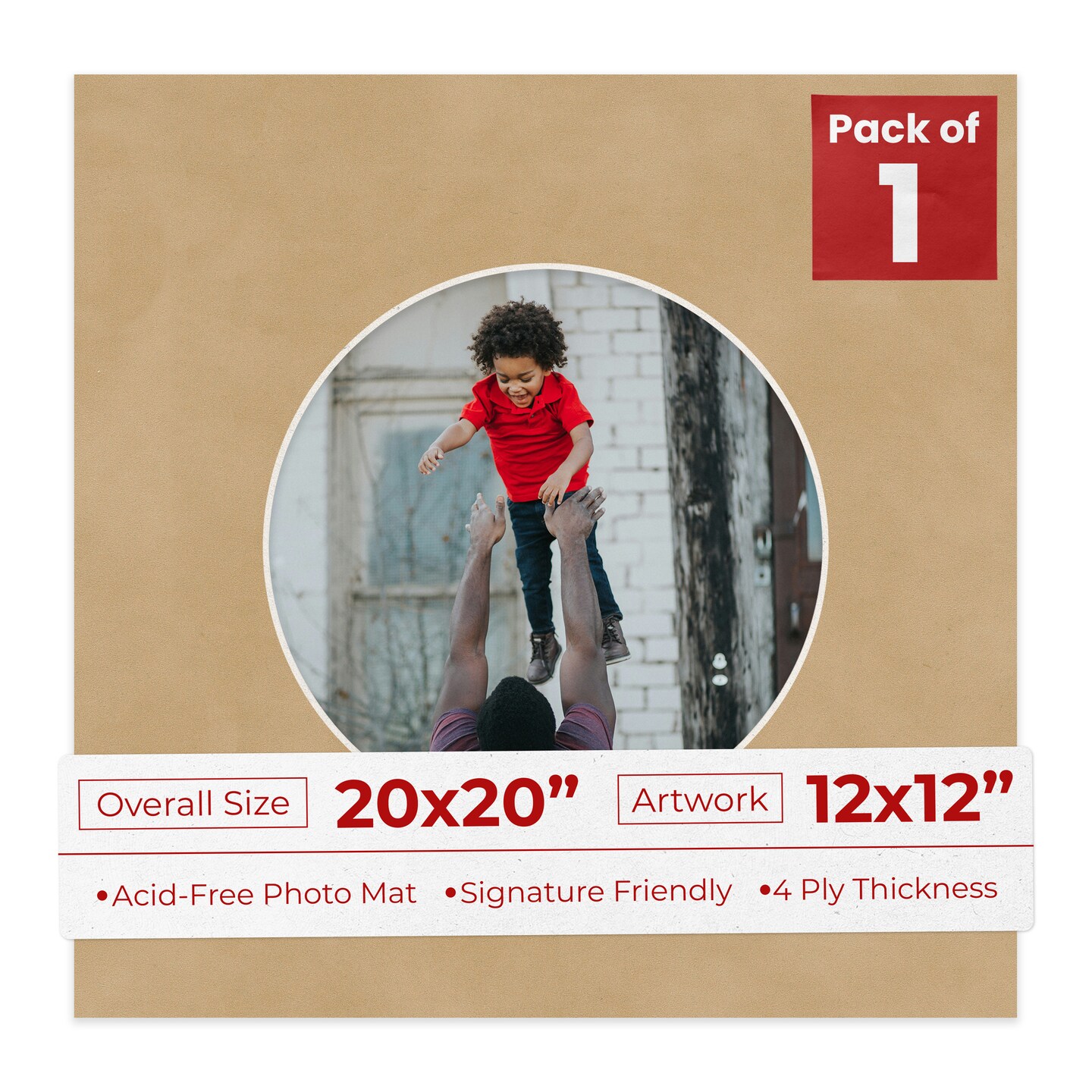 Beige Suede Mat Board for 20x20 Frames - Circle Opening for 12x12 Photos