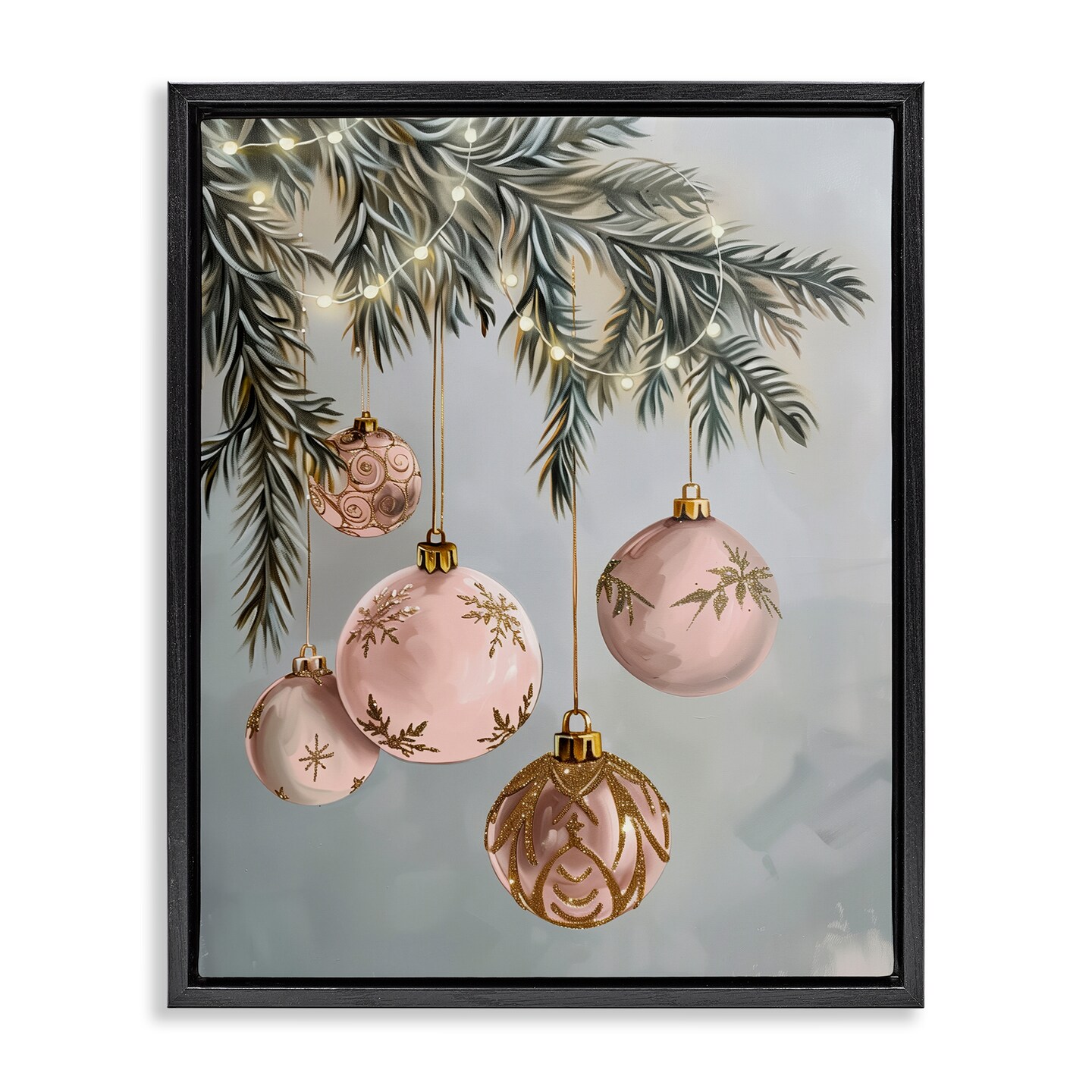 Stupell Industries Pink Hanging Christmas Ornaments Floating Frame Design by Arlington Prints