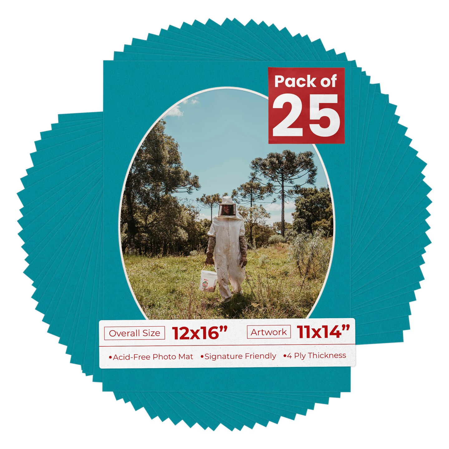 Reef Blue Mat Board for 12x16 Frames - Oval Opening for 11x14 Photos