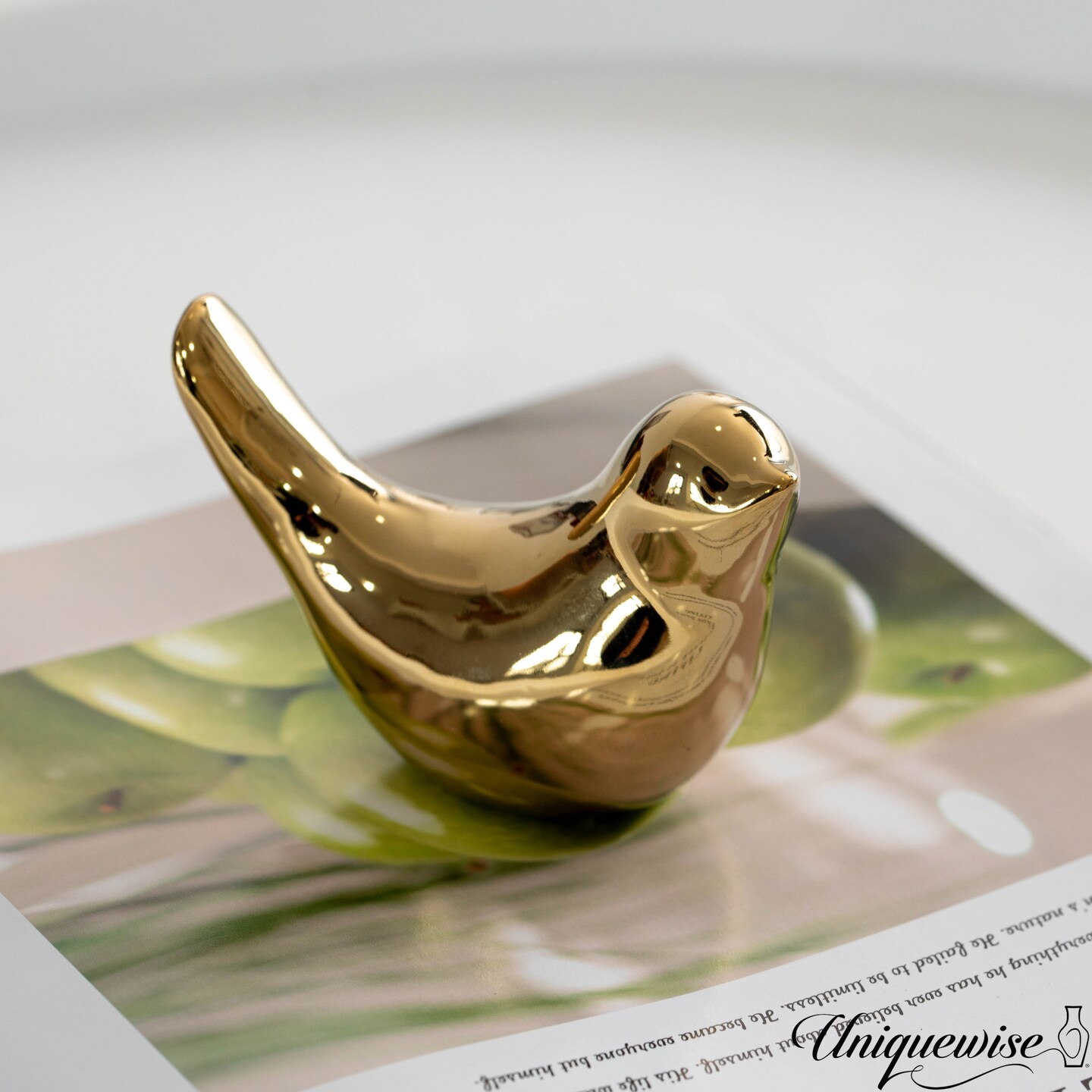 Uniquewise Set of 3 Gold Bird Figurines Elegant Home D&#xE9;cor