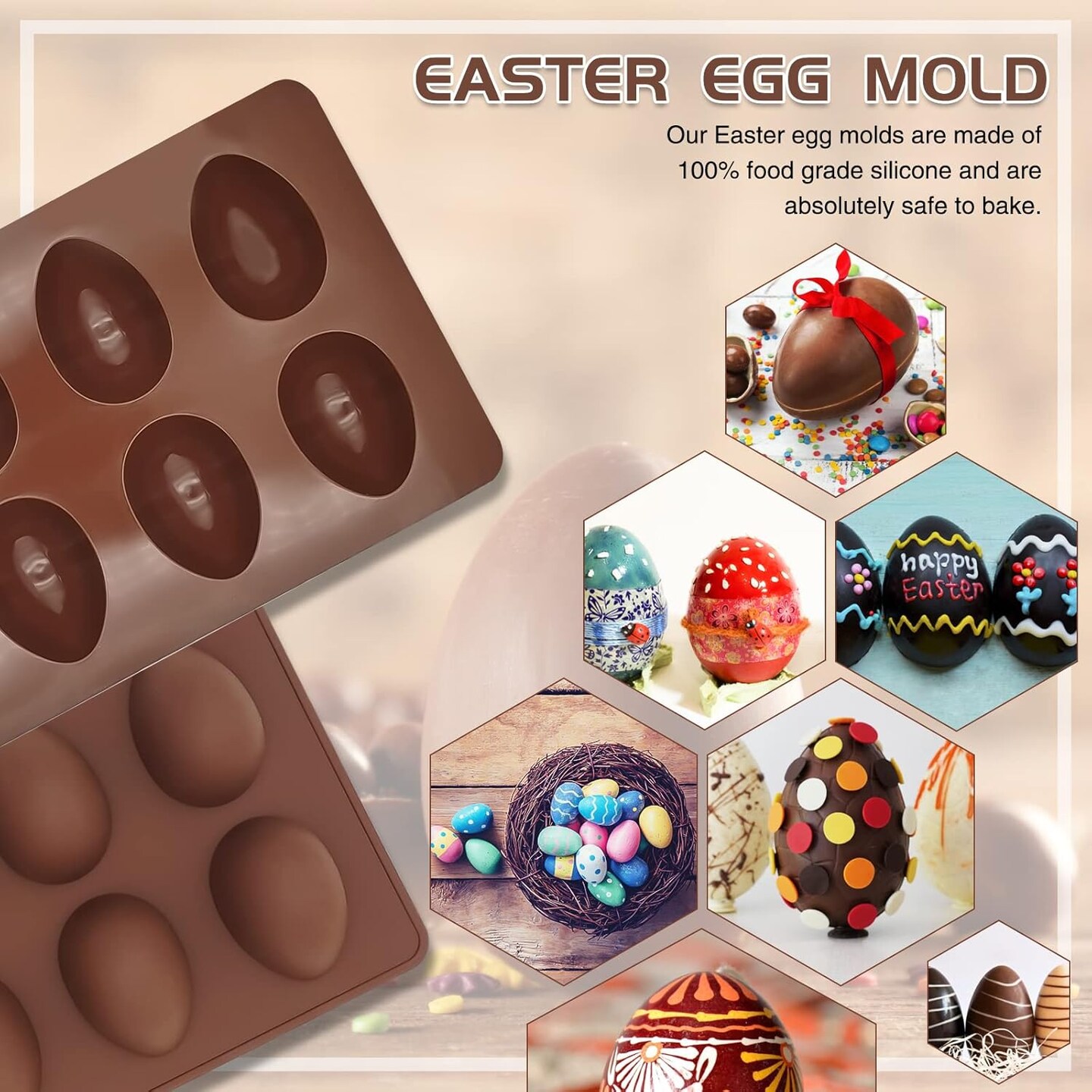 2-pack Easter Egg Silicone Molds for Cake Decorating,Peanut Butter Chocolate, Candy, Muffin Cake, Cupcake, Jello, Jello, Baking Pan,Yogurt and Ice Cream Non Stick Easter Egg Shaped Silicone Molds
