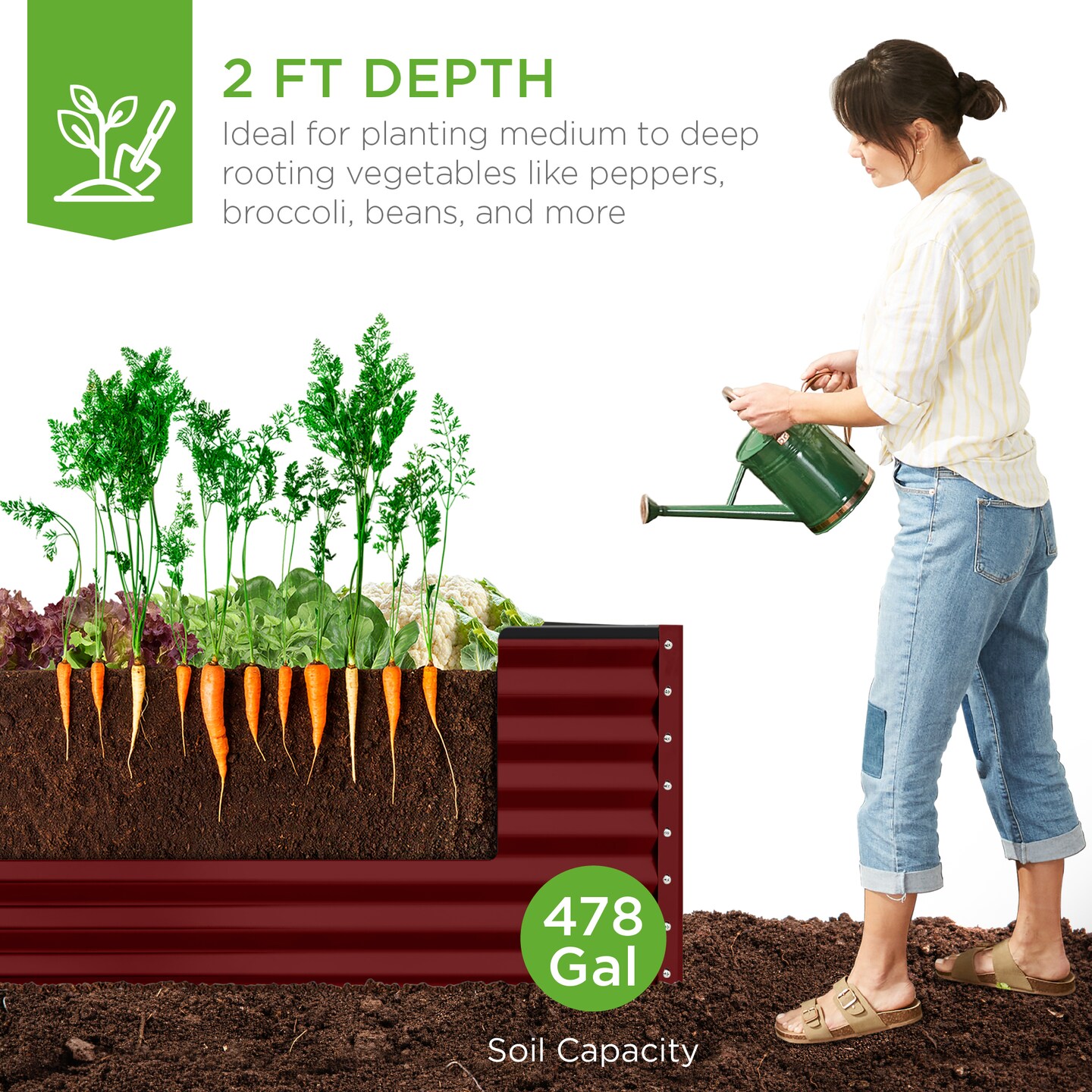Best Choice Products 8x4x2ft Outdoor Metal Raised Garden Bed, Planter Box for Vegetables, Flowers, Herbs