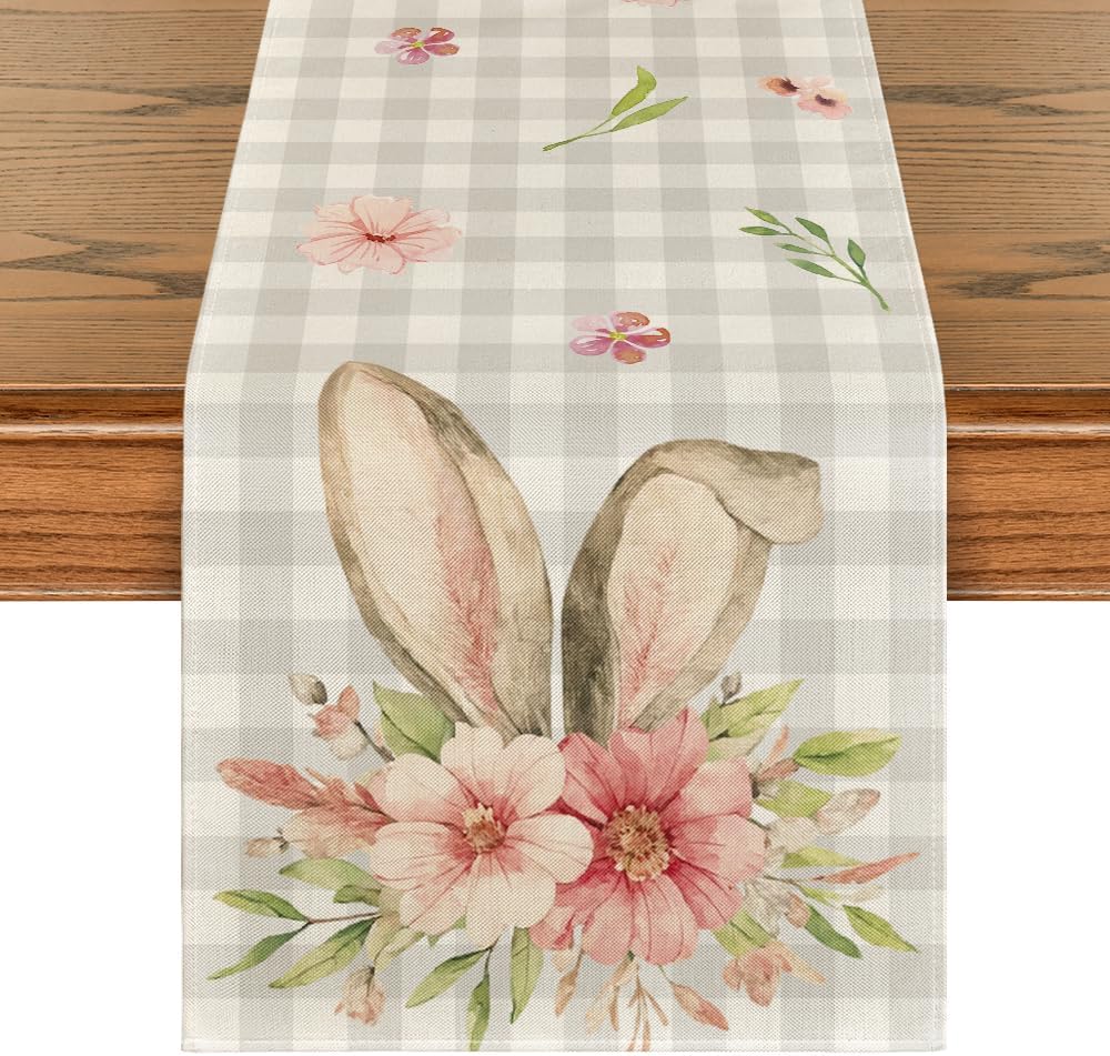 Buffalo Plaid Bunny Ears Table Runner 13x72” – Spring/Easter Indoor & Outdoor Decor
