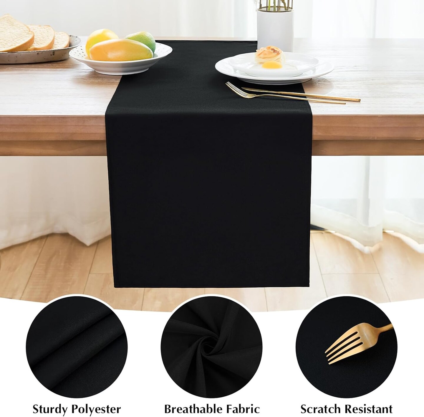2 Pack Black Table Runner 12 x 60 Inch Solid Color Farmhouse Runners Coffee Table Dresser for Daily Party Home Decoration