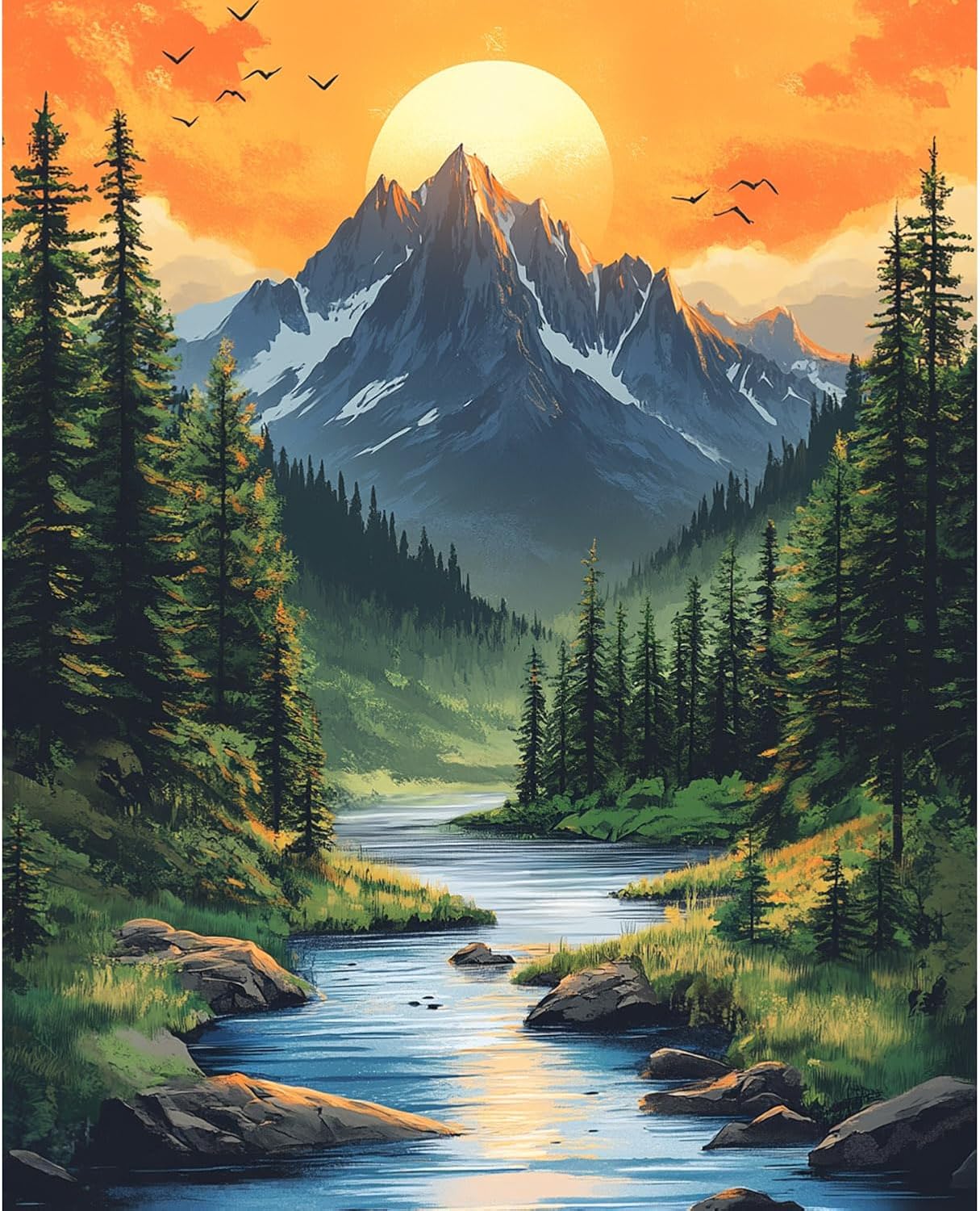 Mountain Paint by Numbers Kit for Adults Beginner Sunset