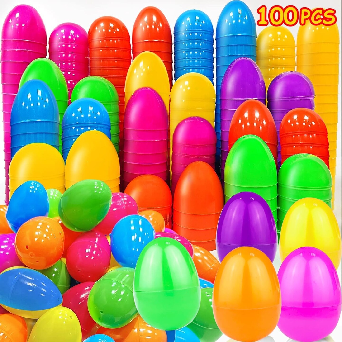 100 Pcs 3.1 Inch Large Plastic Easter Eggs Bulk 6 Colors Empty Easter Eggs Fillable, Easter Basket Stuffers Fillers