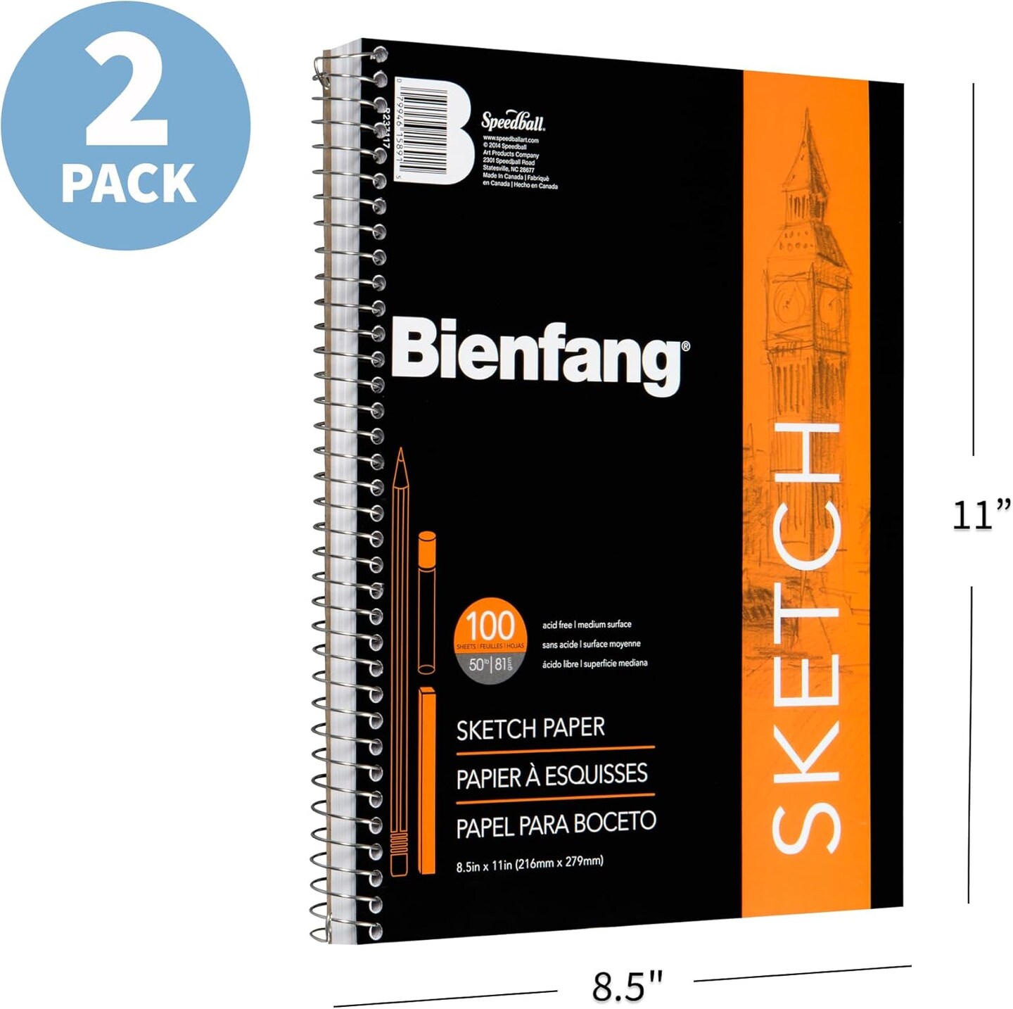 Sketch Pad 8.5x11 Inch, (2-Pack) 100 Sheets of 60lb 90gsm Art Paper, Spiral Bound Sketch Book Drawing Notebook