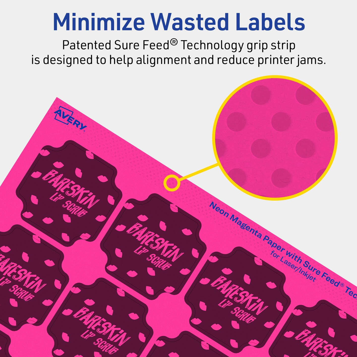 Avery Neon Magenta Paper Labels, 1-5/8" x 1-5/8" Square Scalloped