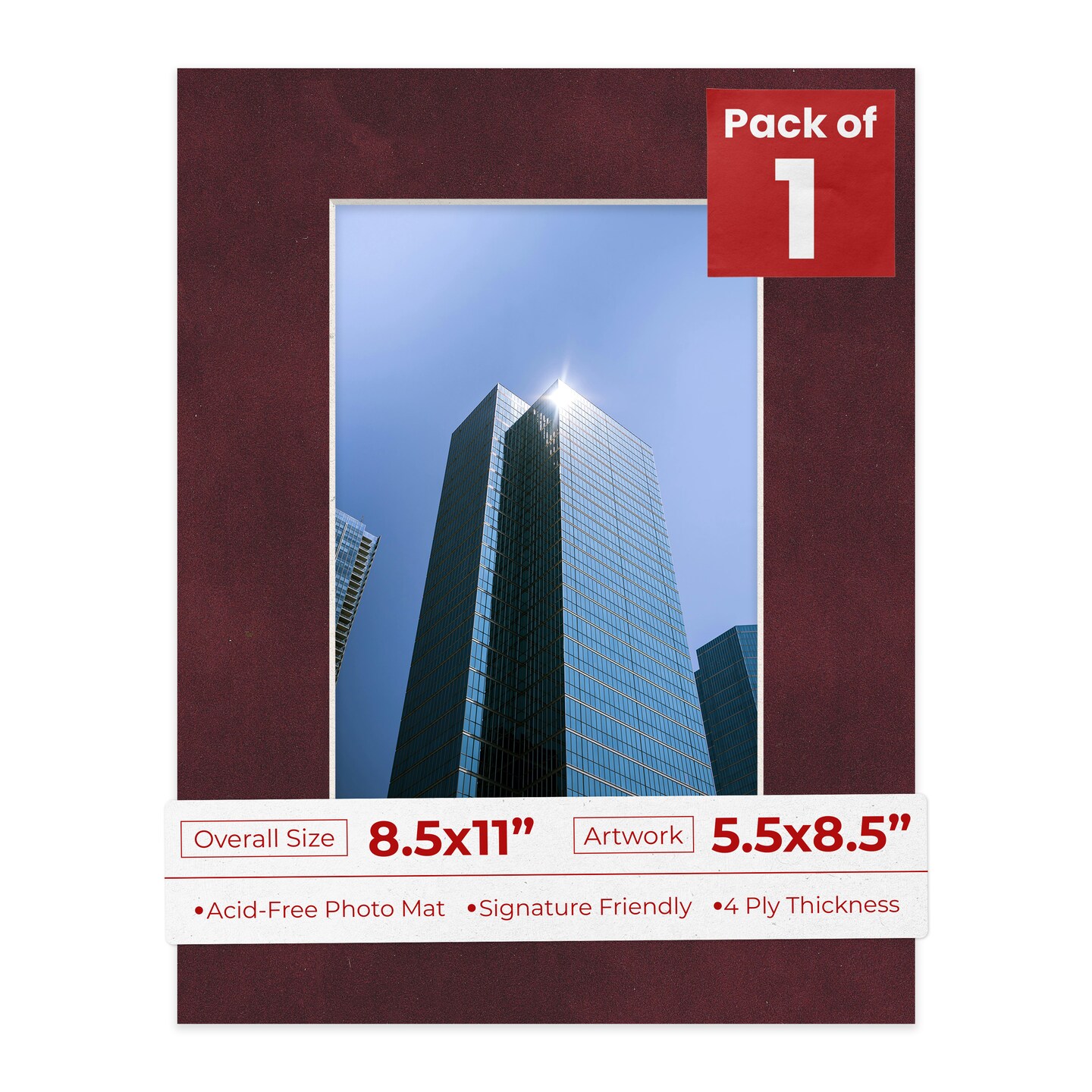 Dark Red Suede Mat Board for 8.5x11 Frames - Fits 5.5x8.5 Photos