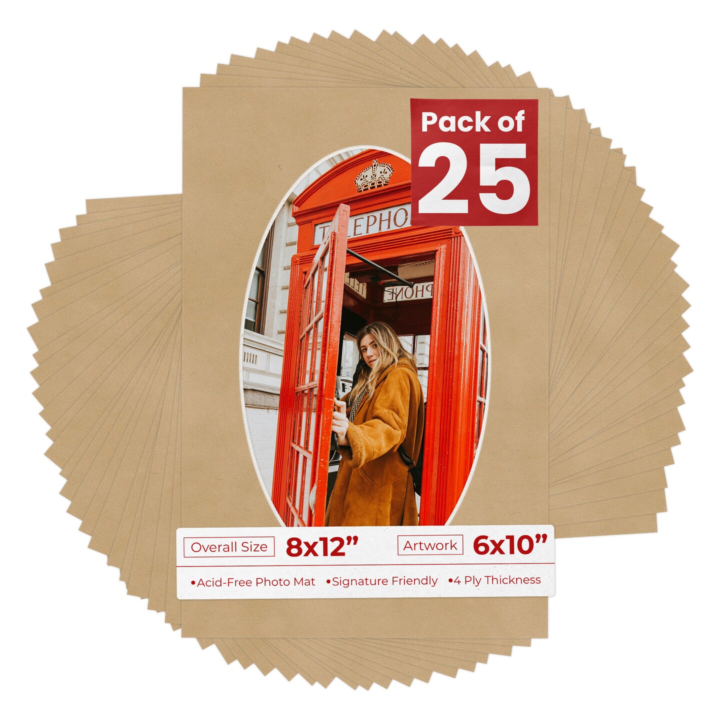 Beige Suede Mat Board for 8x12 Frames - Oval Opening for 6x10 Photos