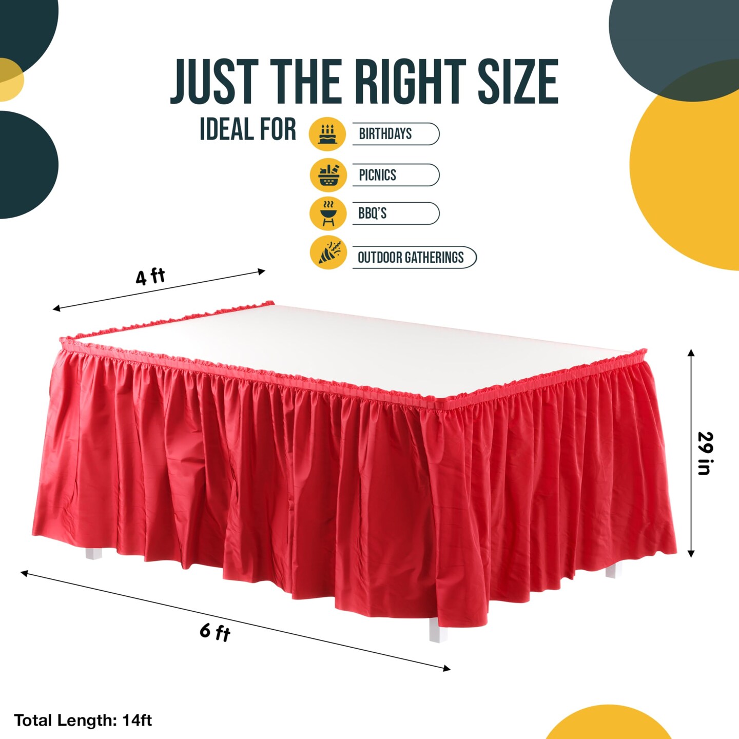 Ruffle Disposable Table Skirt 14 Ft Long Pleated Table Skirts with Adhesive Strip &#x2013; Fits 6ft+ Rectangle or Round Tables &#x2013; Ideal for Birthday Parties, Gender Reveal, Baby Showers &#x26; Event Decorations 6 pack by Exquisite