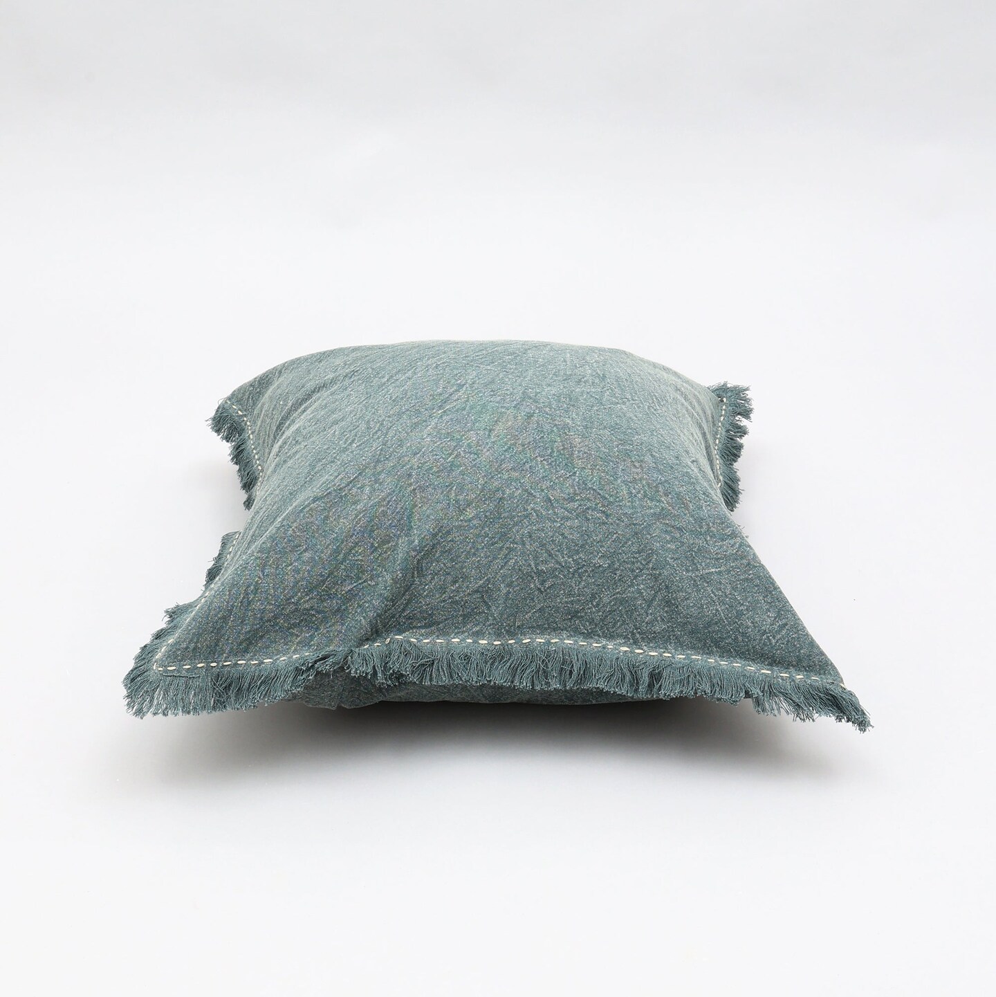 Stonewashed Linen Throw Pillow with Handworked Edges &#x26; Fringe - 22&#x22; x 22&#x22;