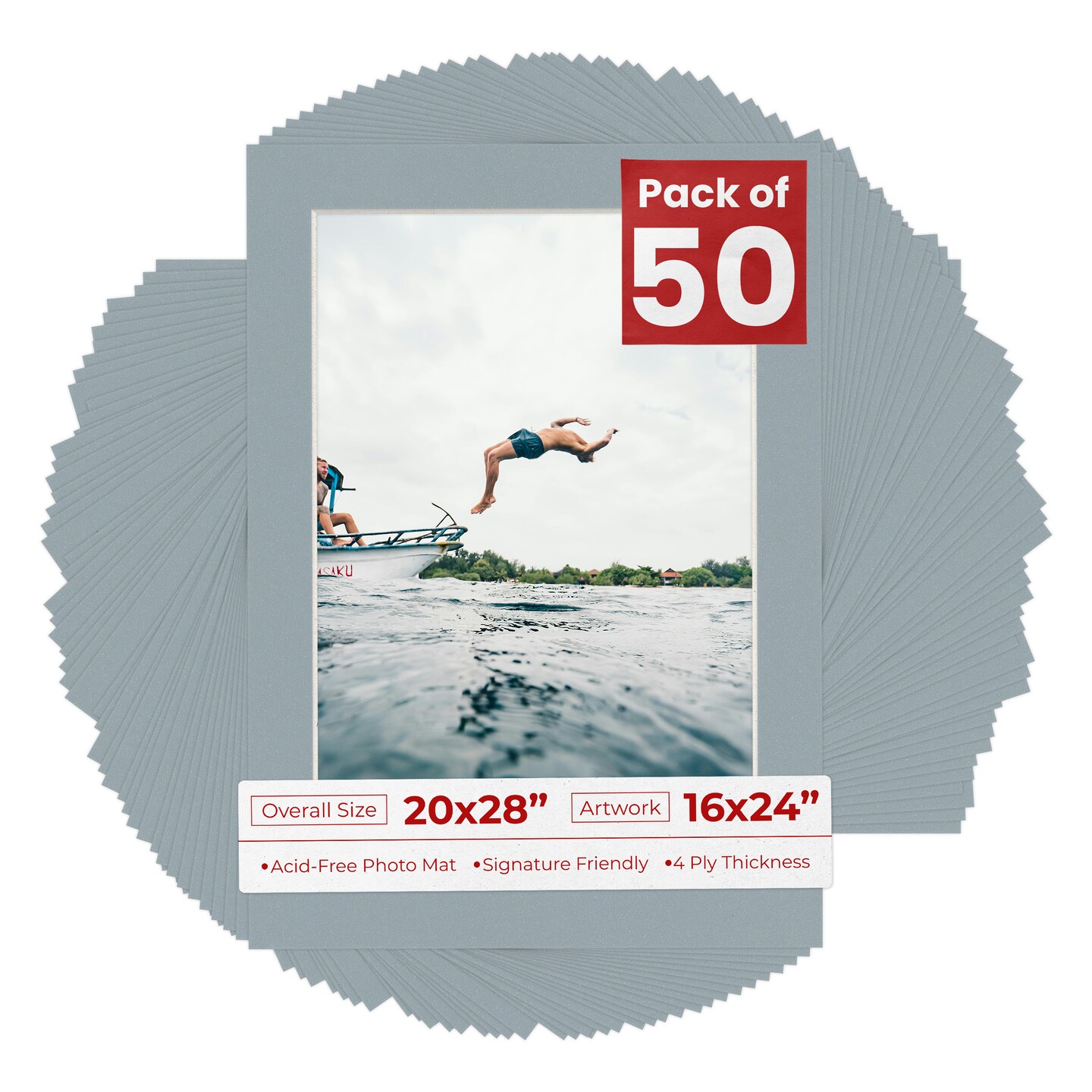 Metallic Silver Mat Board for 20x28 Frames - Fits 16x24 Photos