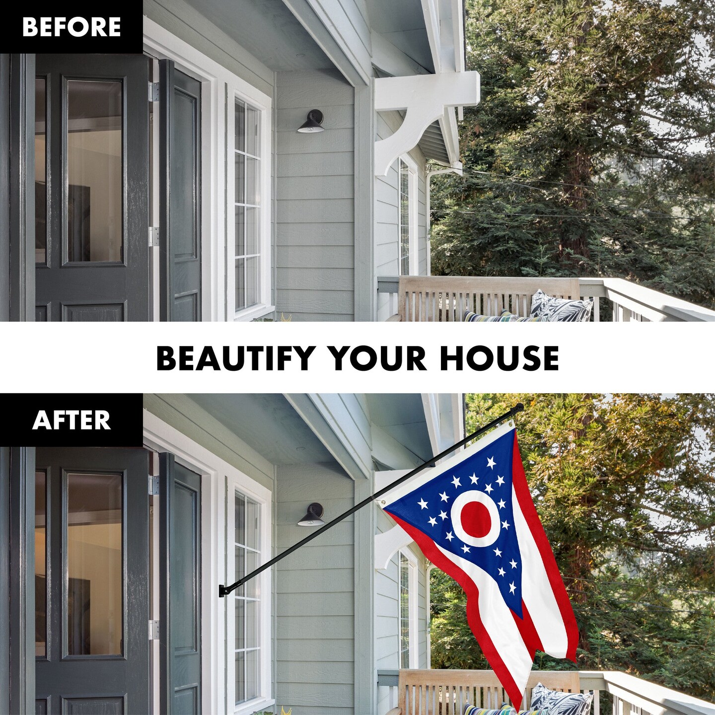 G128 Combo Pack: 5 Ft Tangle Free Aluminum Spinning Flagpole (Black) &#x26; Ohio OH State Flag 2x3 Ft, StormFlyer Series Embroidered 220GSM Spun Polyester | Pole with Flag Included
