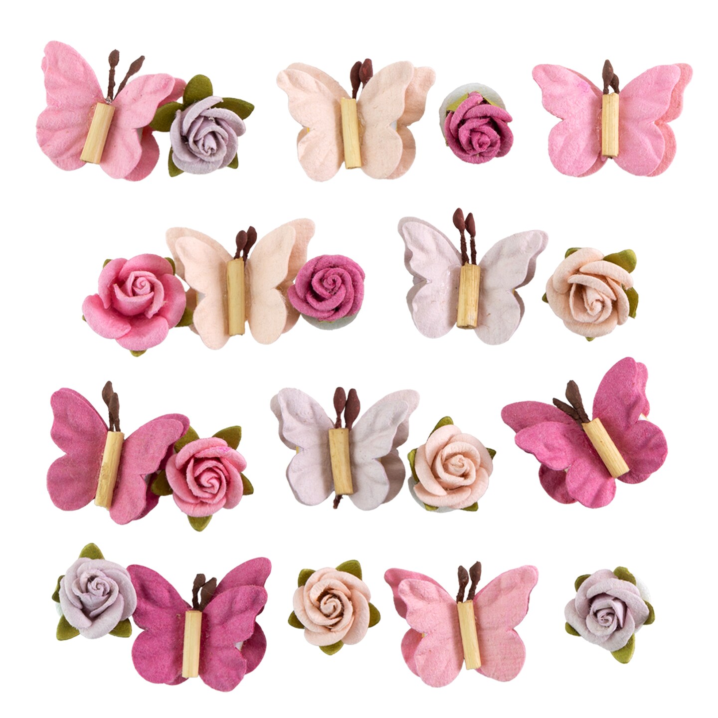 Little Birdie Handmade Roses & Butterflies Flowers 20/Pkg-Vintage Pink