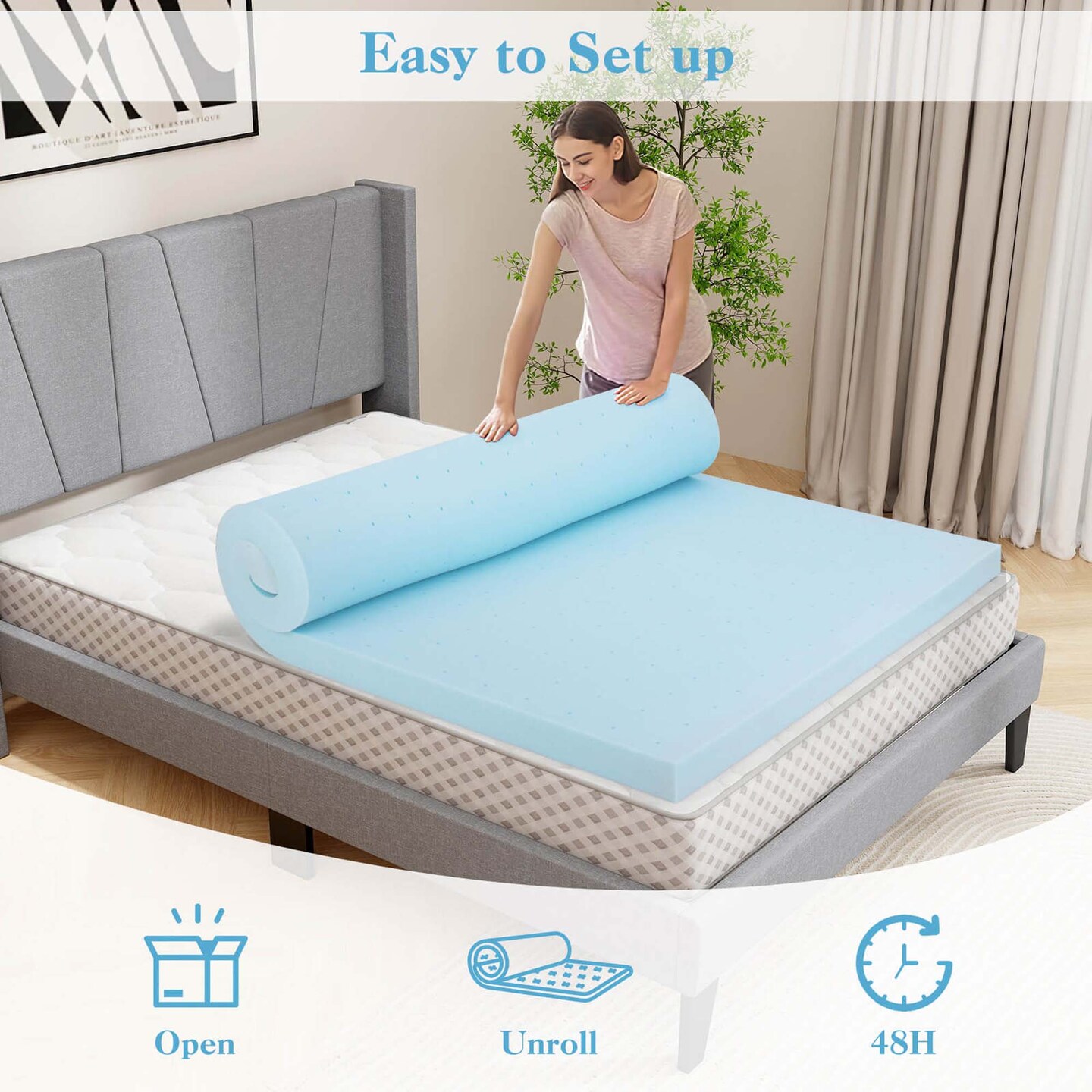 Costway 3&#x22; Gel-Infused Memory Foam Mattress Topper with Removable &#x26; Washable Cover Twin/Full/Queen/King