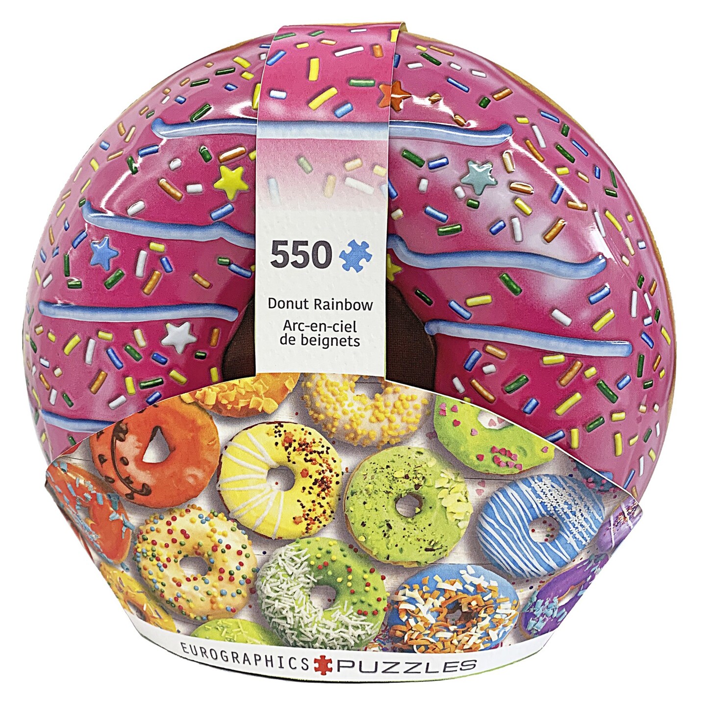 Eurographics: Puzzle Tin: Donut Rainbow - 550 Piece Jigsaw - Collectible Decorative Desert Shaped Gift Tin, 13 x 19&#x22; Assembled, High-Quality Materials